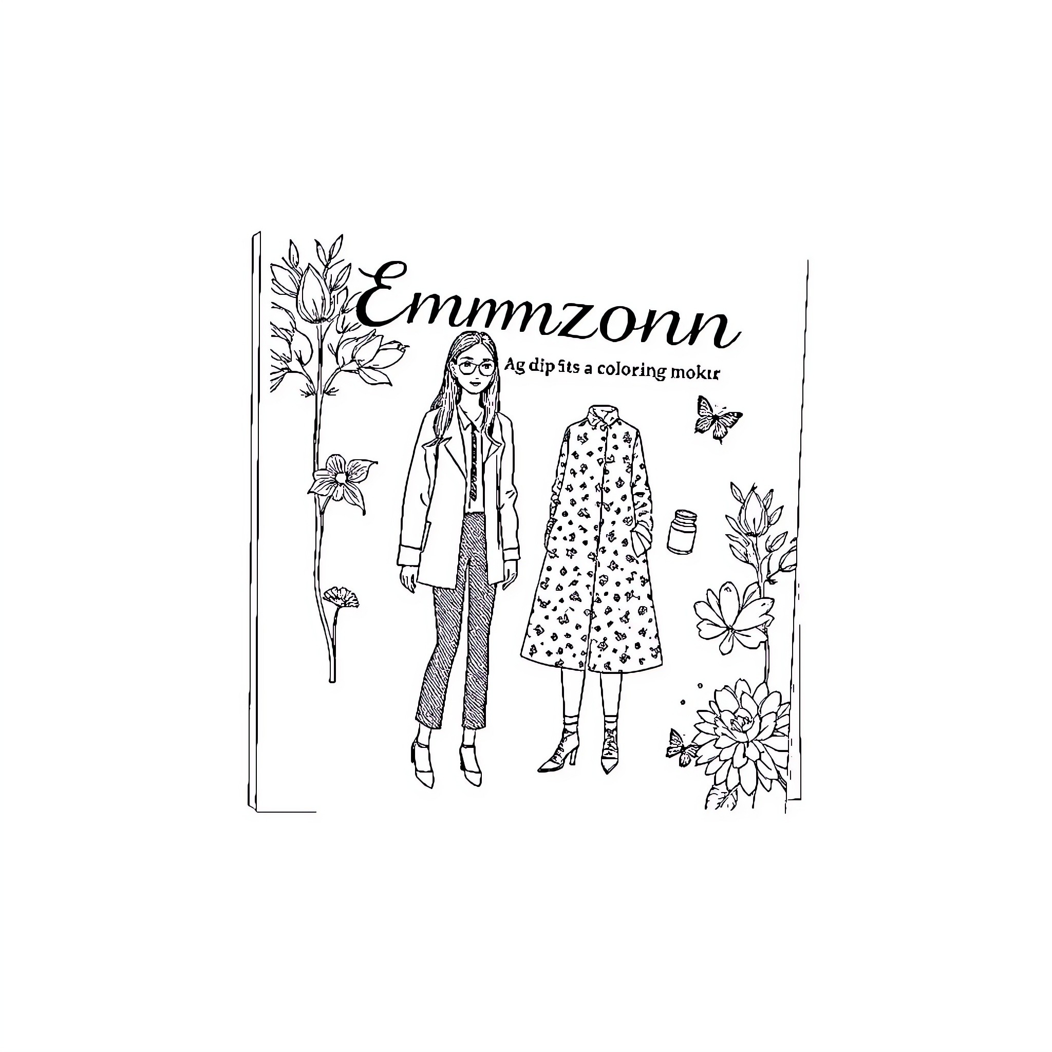 Fashion illustration of figures and flowers Coloring Page (free black-and-white line drawing printable PDF for all, from beginners to advanced learners, including children, teens, adults, and seniors)