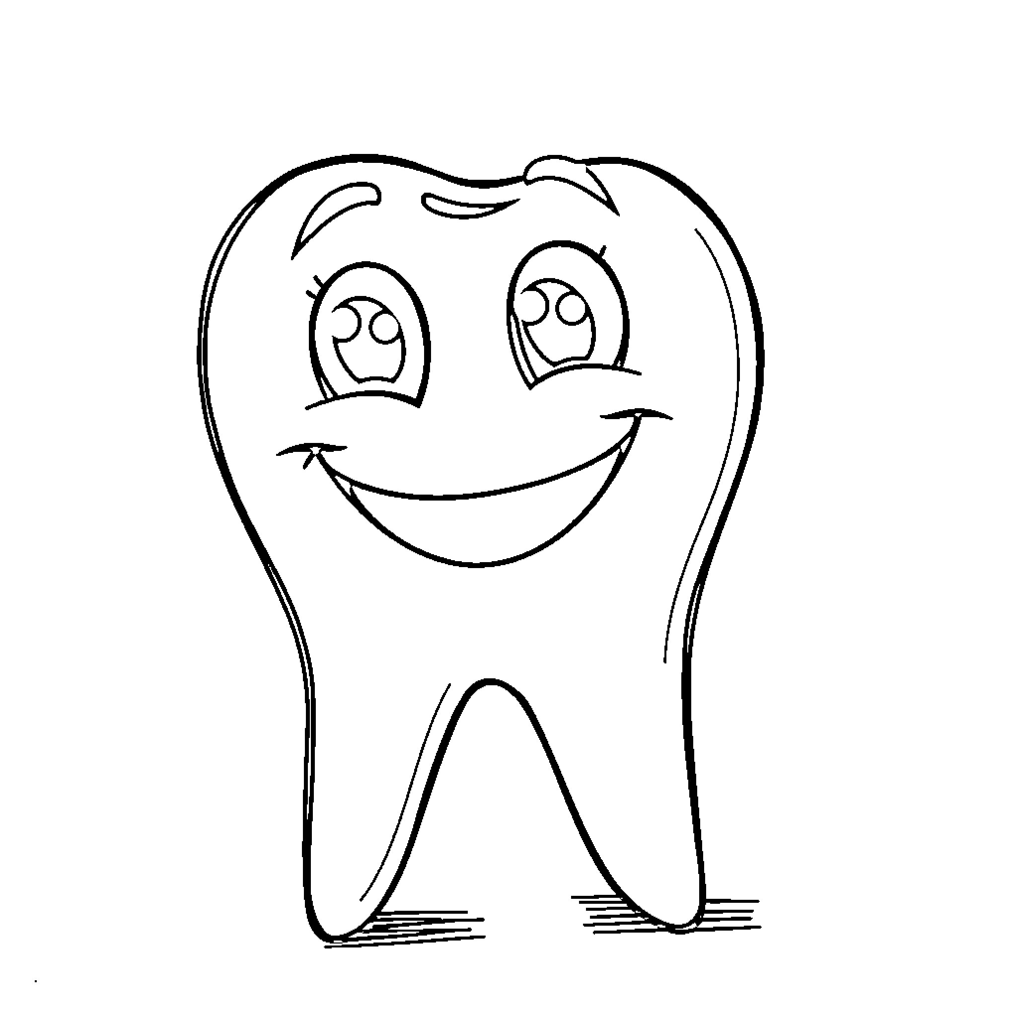 Tooth with a Cheerful Expression Coloring Page (free black-and-white line drawing printable PDF for all, from beginners to advanced learners, including children, teens, adults, and seniors)