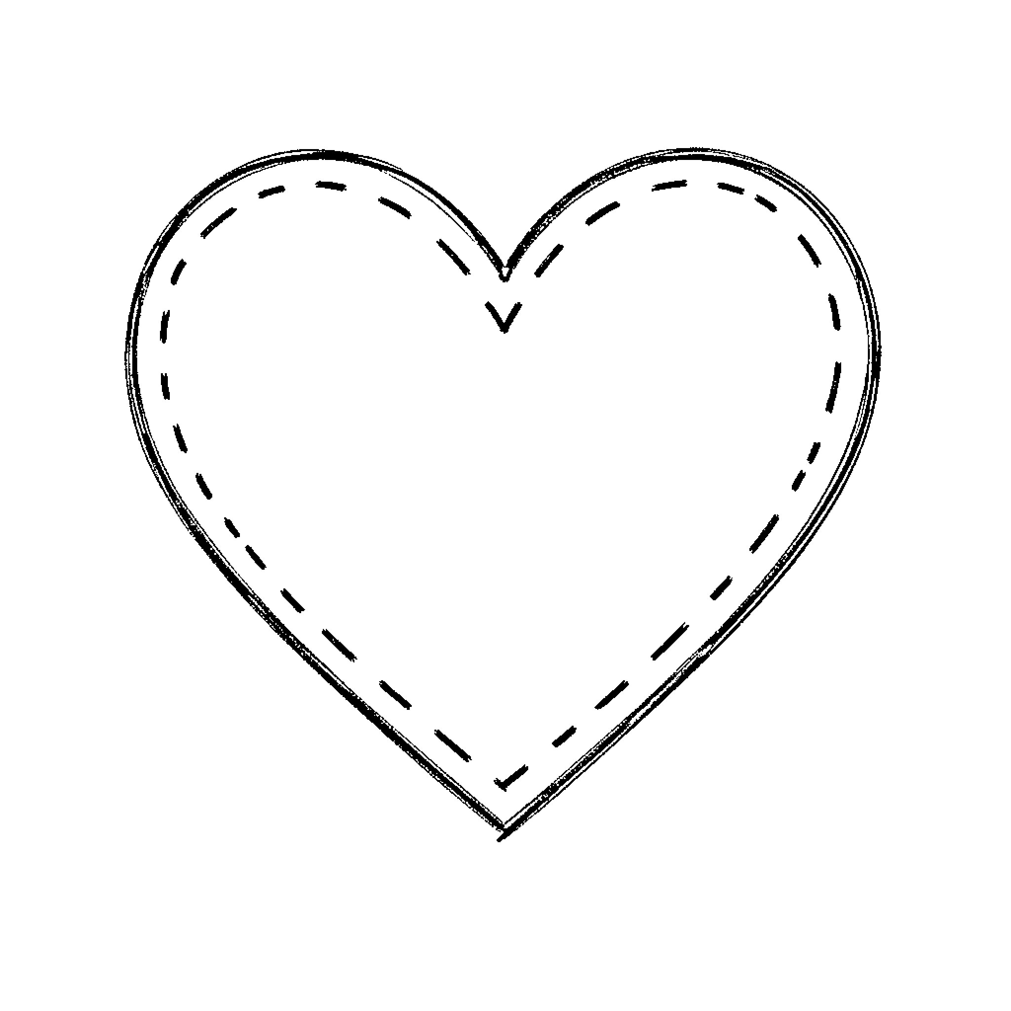 Heart-shaped outline with dashed lines Coloring Page (free black-and-white line drawing printable PDF for all, from beginners to advanced learners, including children, teens, adults, and seniors)