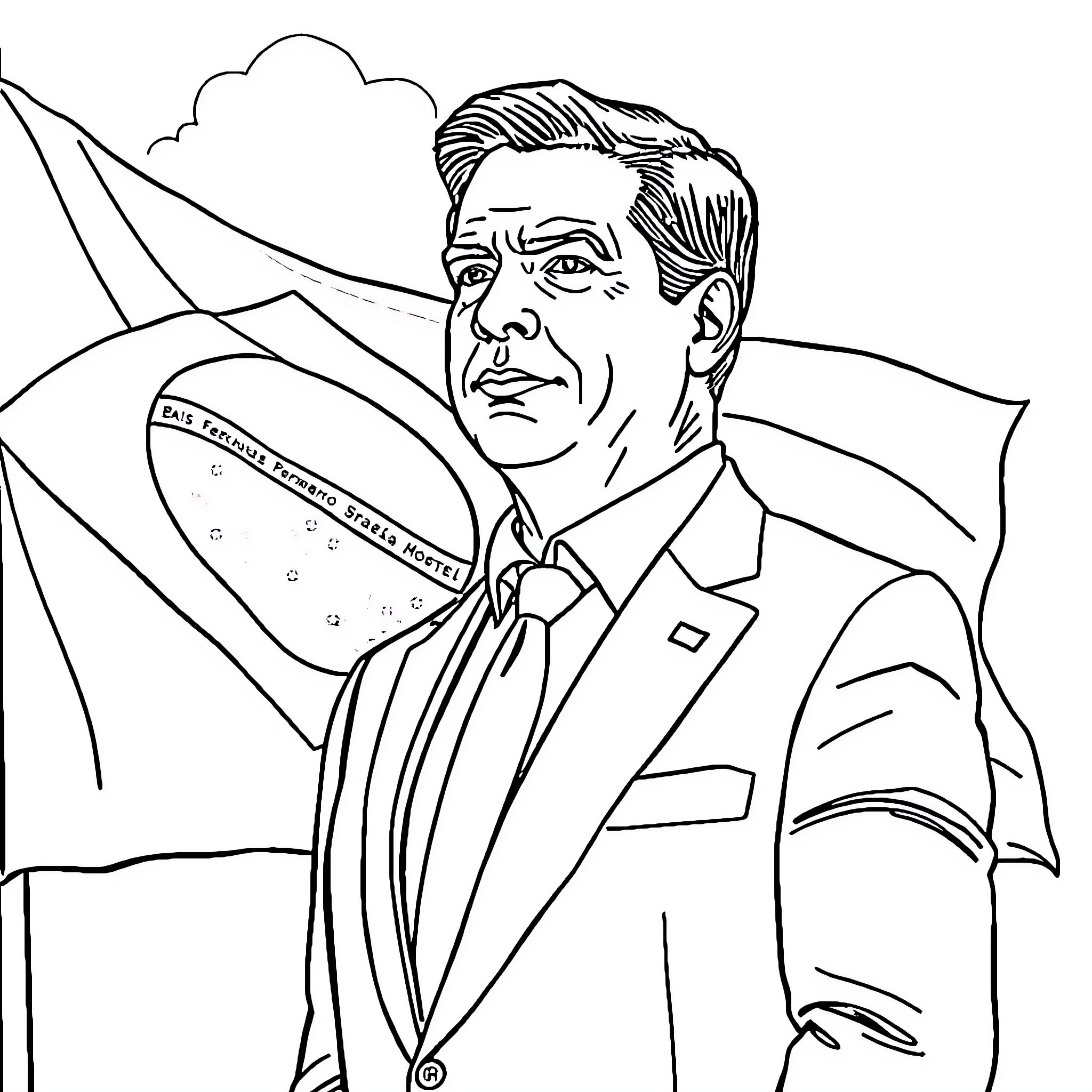 President in Formal Attire with Contemplative Expression Coloring Page (free black-and-white line drawing printable PDF for all, from beginners to advanced learners, including children, teens, adults, and seniors)
