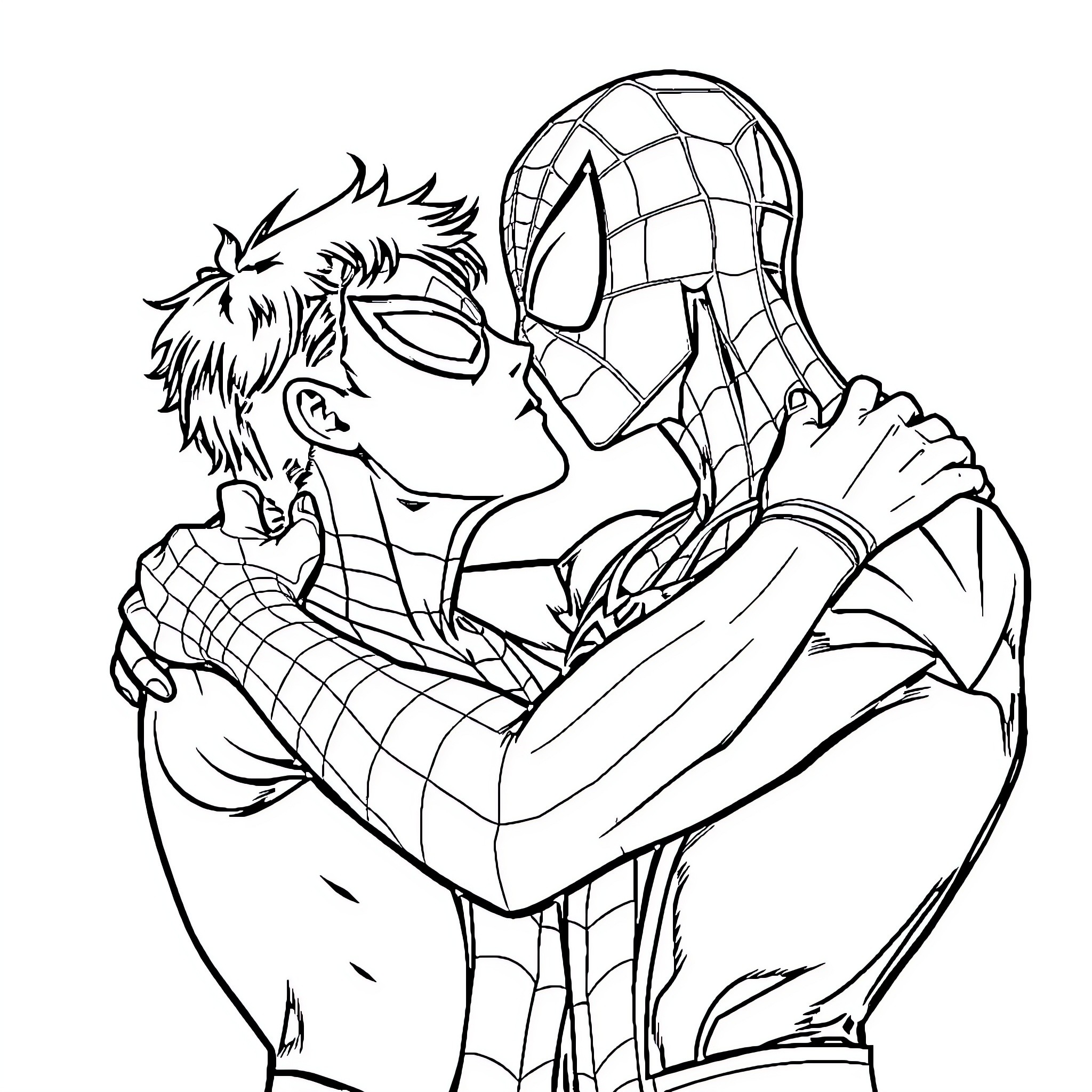 Spiderman's heroic pose in action Coloring Page (free black-and-white line drawing printable PDF for all, from beginners to advanced learners, including children, teens, adults, and seniors)