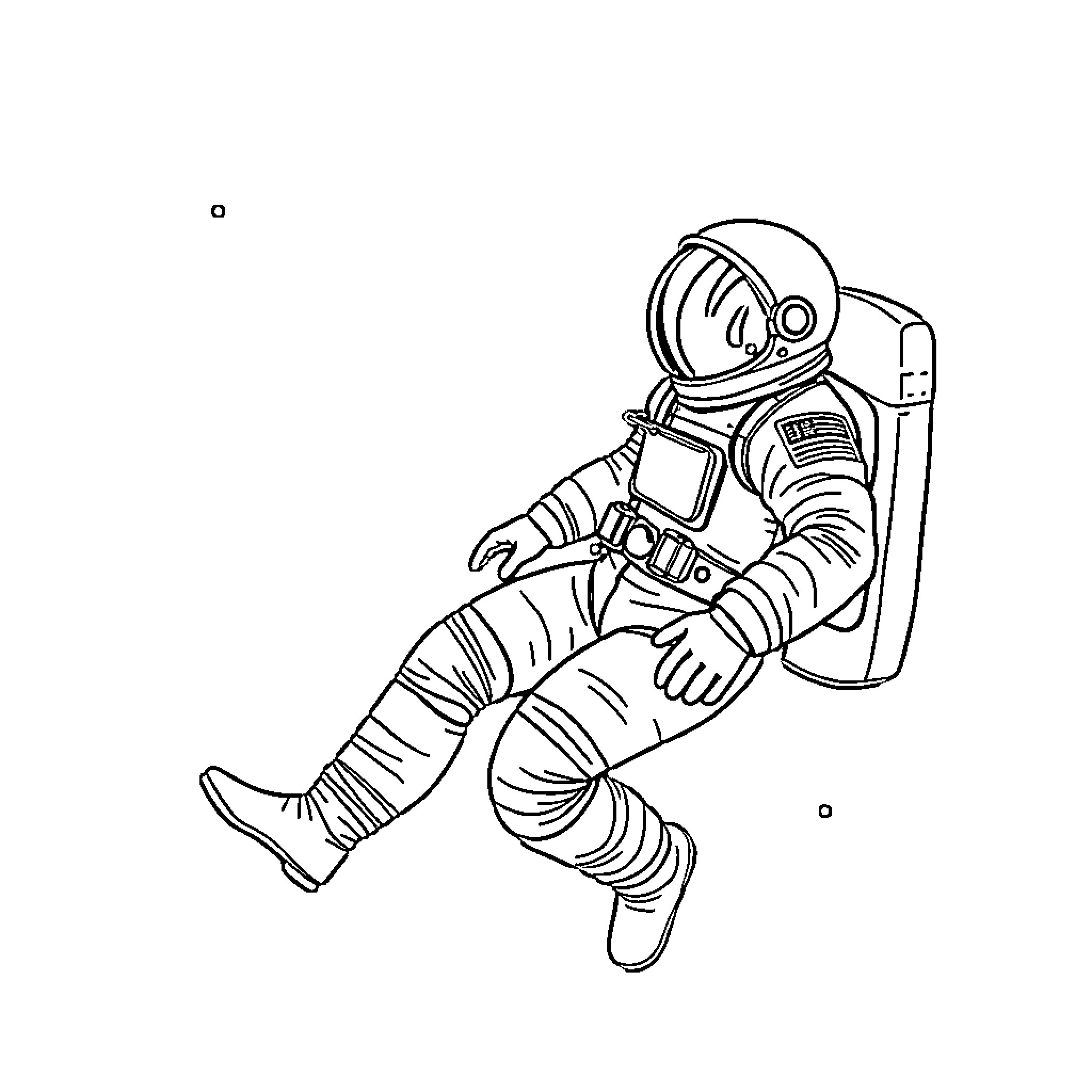 Astronaut floating in outer space Coloring Page (free black-and-white line drawing printable PDF for all, from beginners to advanced learners, including children, teens, adults, and seniors)