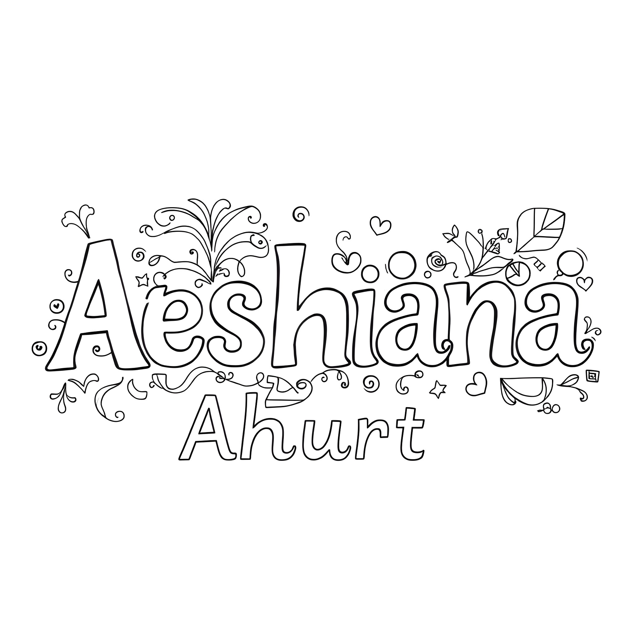 Letter with Floral Decorations and Name Coloring Page (free black-and-white line drawing printable PDF for all, from beginners to advanced learners, including children, teens, adults, and seniors)