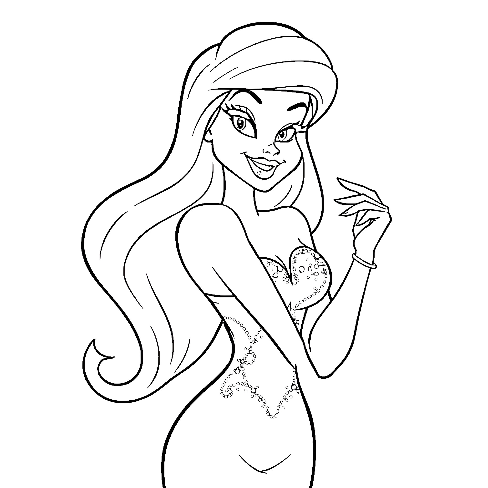 Jessica Rabbit posing playfully Coloring Page (free black-and-white line drawing printable PDF for all, from beginners to advanced learners, including children, teens, adults, and seniors)