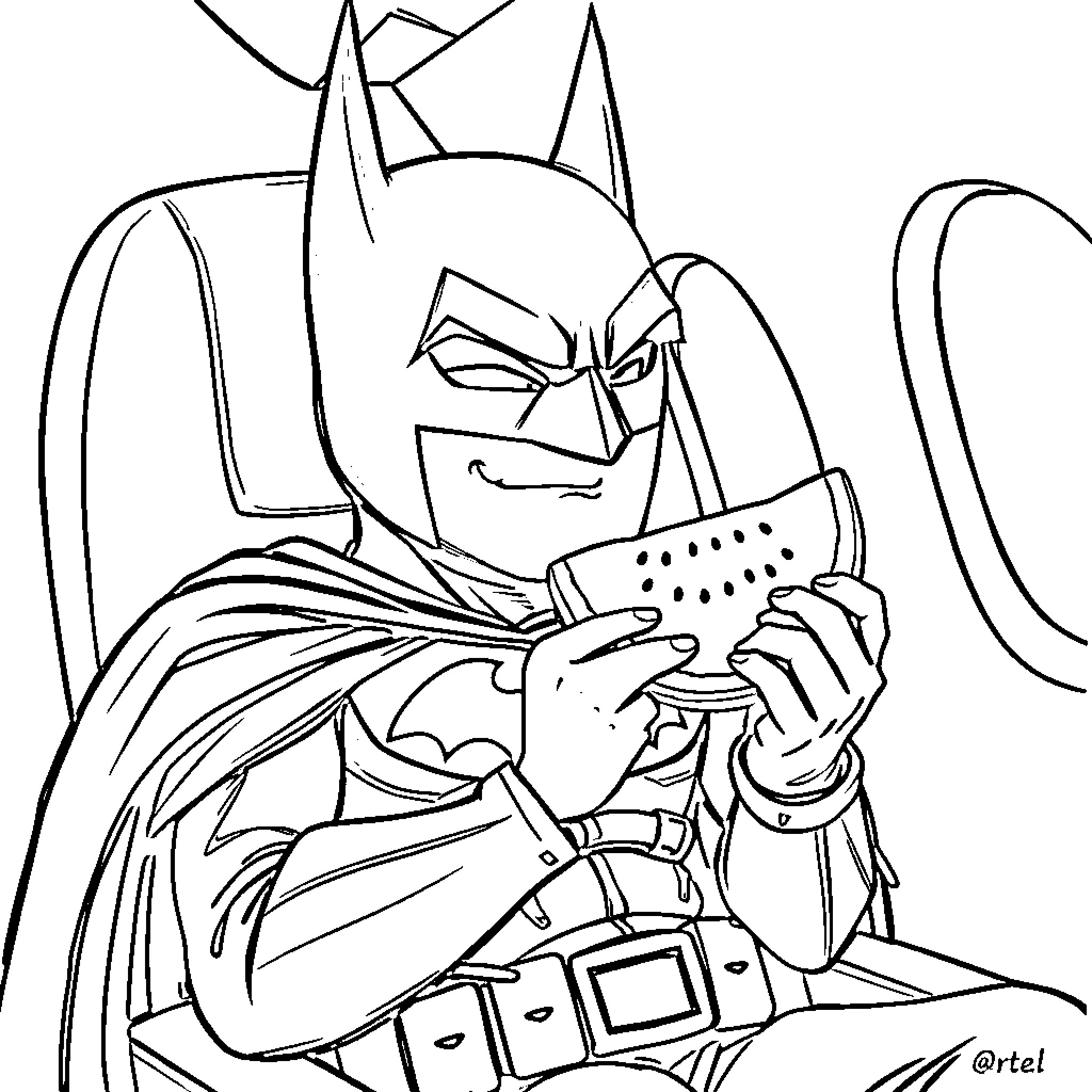 Batman Reviewing Crime Scene Evidence Coloring Page (free black-and-white line drawing printable PDF for all, from beginners to advanced learners, including children, teens, adults, and seniors)