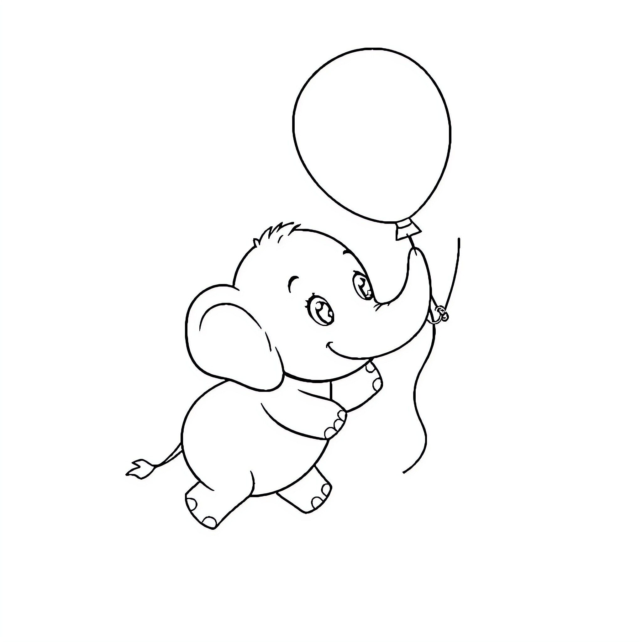 Elephant playing with balloon Coloring Page (free black-and-white line drawing printable PDF for all, from beginners to advanced learners, including children, teens, adults, and seniors)