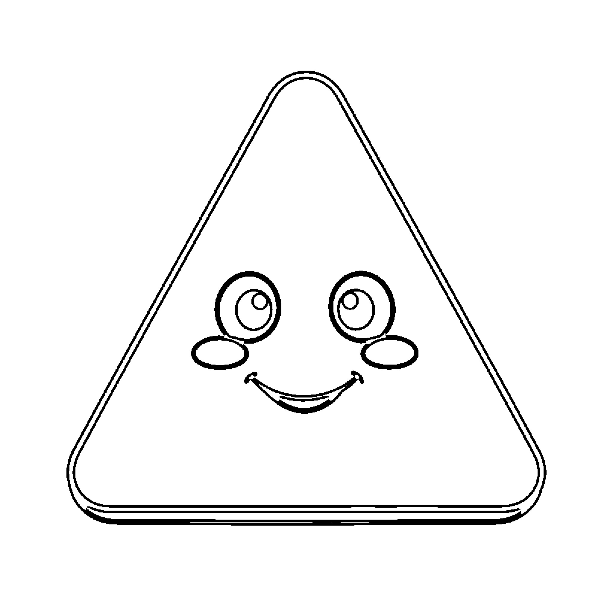 Triangle with a happy smiling face Coloring Page (free black-and-white line drawing printable PDF for all, from beginners to advanced learners, including children, teens, adults, and seniors)