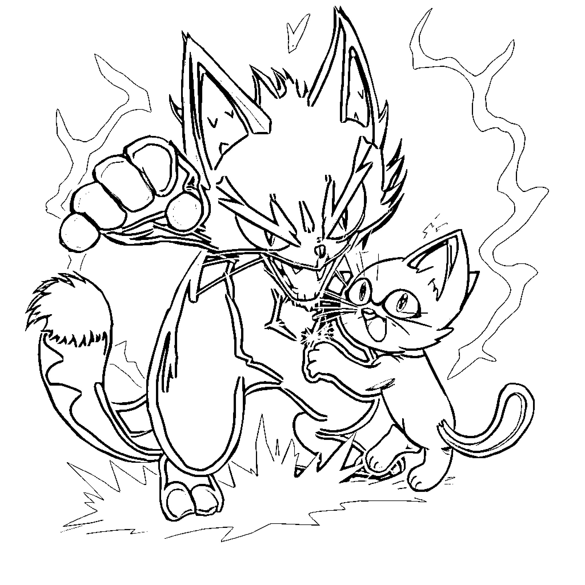 Meowtwo's Mischievous Antics Coloring Page (free black-and-white line drawing printable PDF for all, from beginners to advanced learners, including children, teens, adults, and seniors)