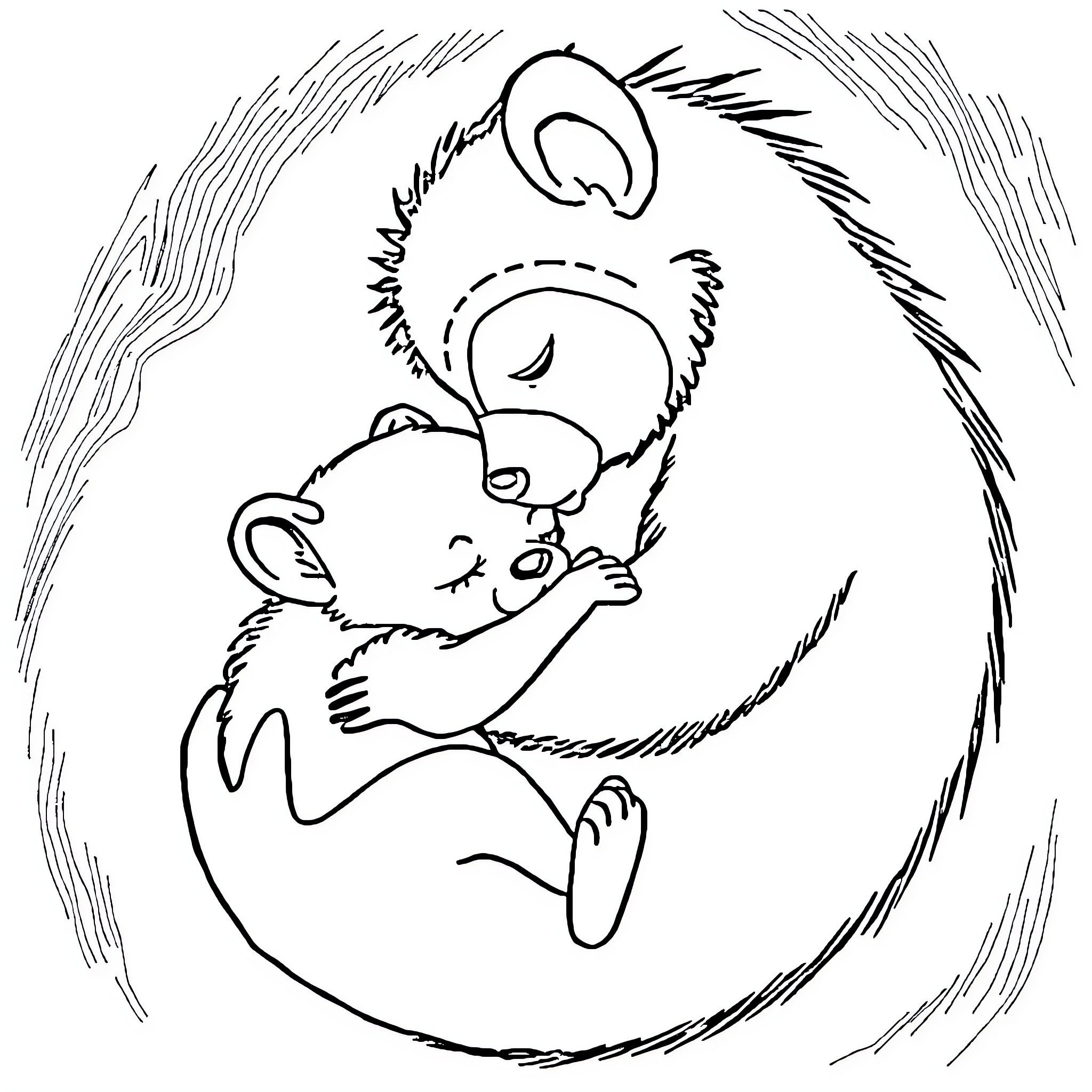 Kangaroo pair hugging and embracing affectionately Coloring Page (free black-and-white line drawing printable PDF for all, from beginners to advanced learners, including children, teens, adults, and seniors)