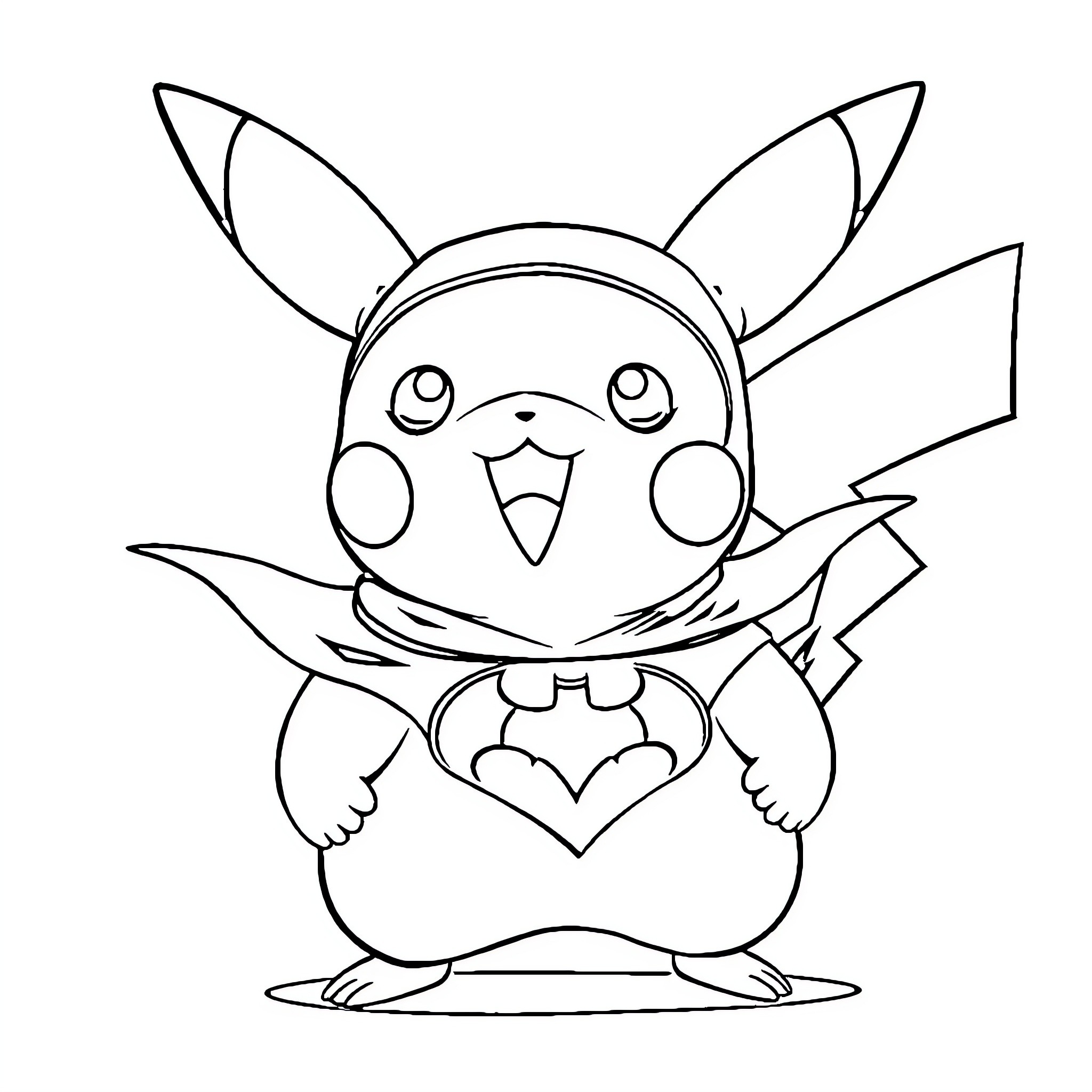 Pikachu happily holding a heart Coloring Page (free black-and-white line drawing printable PDF for all, from beginners to advanced learners, including children, teens, adults, and seniors)