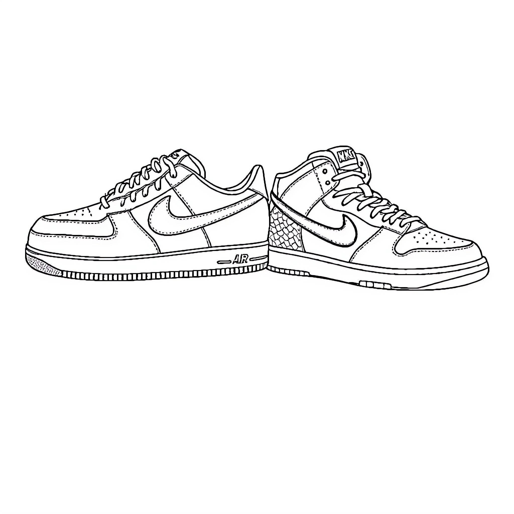 Shoe design featuring athletic footwear Coloring Page (free black-and-white line drawing printable PDF for all, from beginners to advanced learners, including children, teens, adults, and seniors)