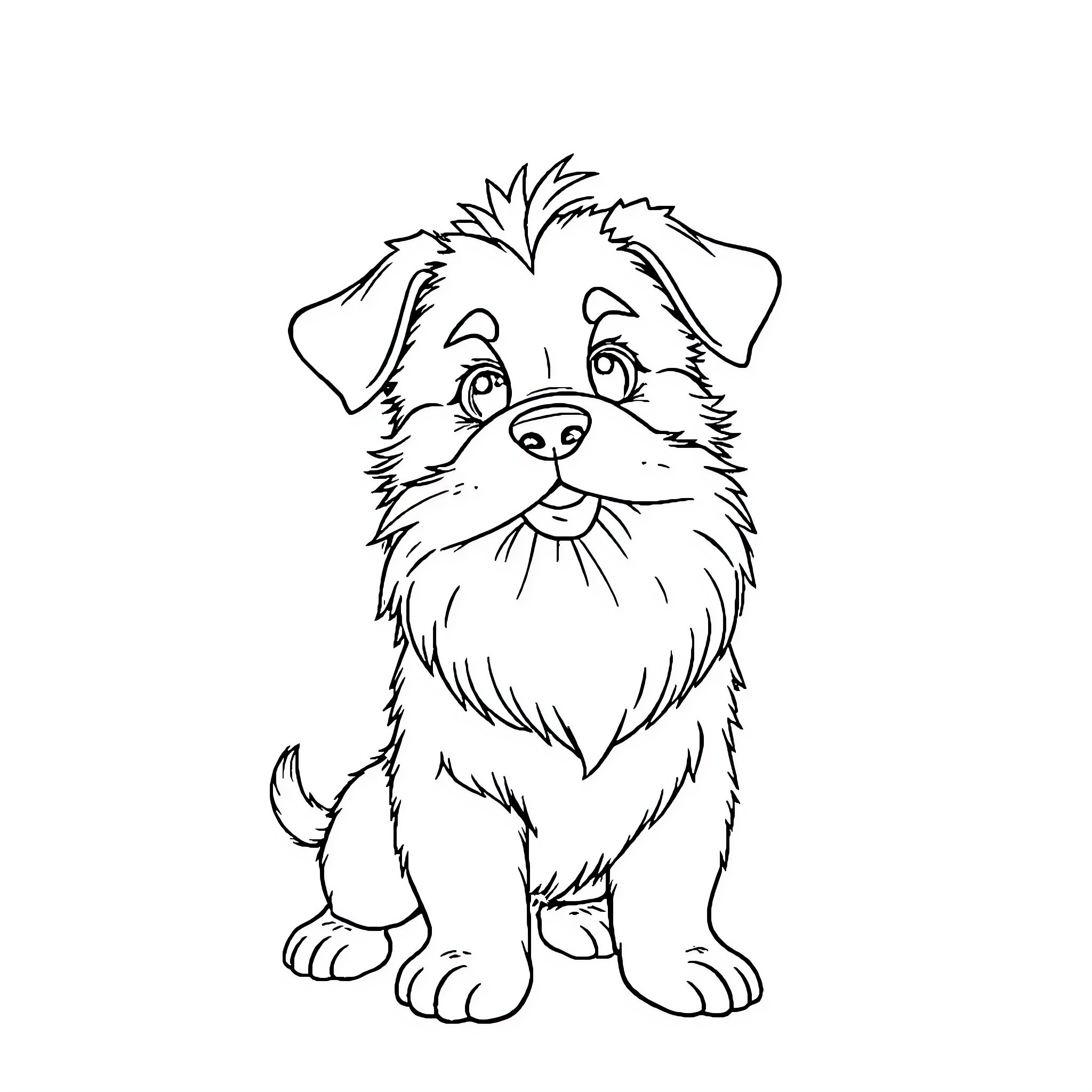 Puppy with Cute Facial Expressions Coloring Page (free black-and-white line drawing printable PDF for all, from beginners to advanced learners, including children, teens, adults, and seniors)