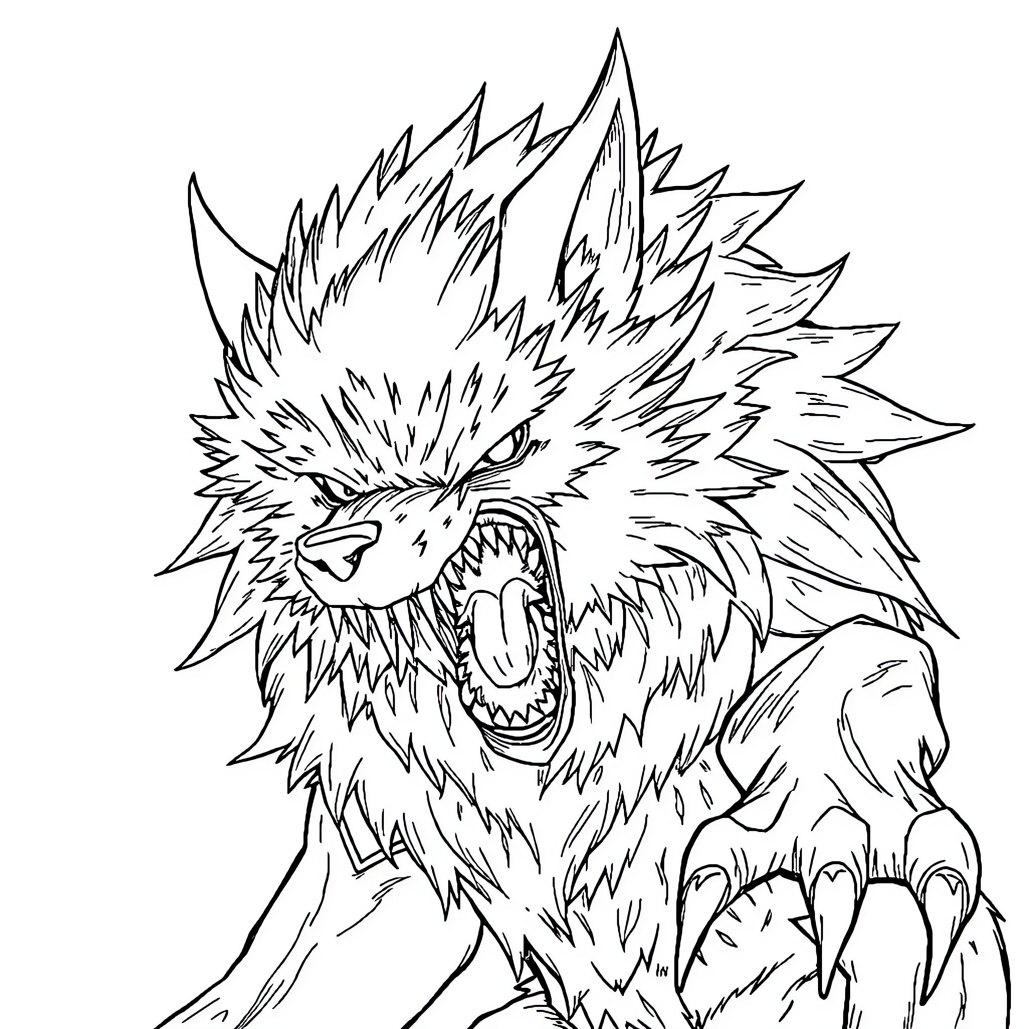 Bakugo's intense expression and fierce demeanor Coloring Page (free black-and-white line drawing printable PDF for all, from beginners to advanced learners, including children, teens, adults, and seniors)