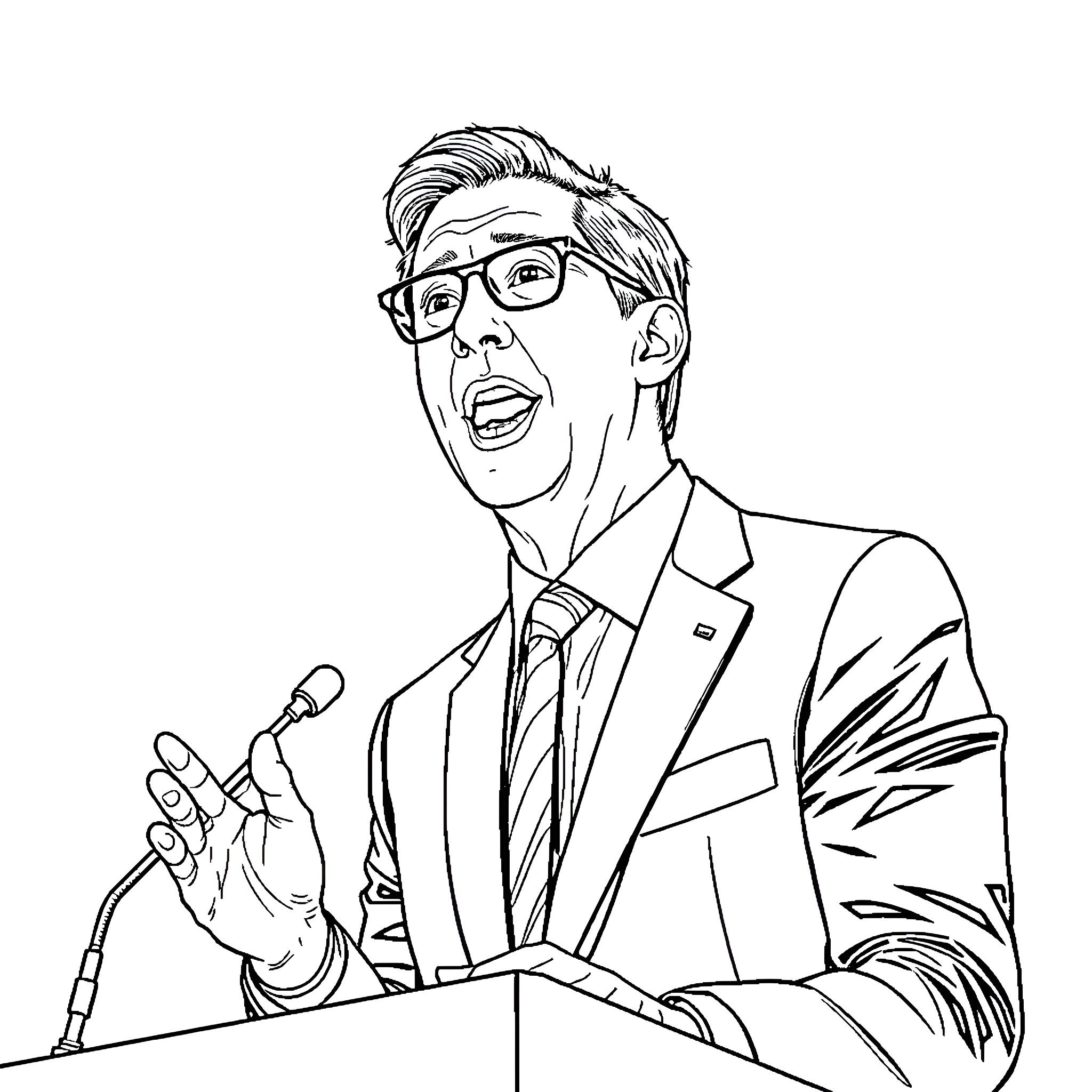 Keir Starmer delivering a passionate speech Coloring Page (free black-and-white line drawing printable PDF for all, from beginners to advanced learners, including children, teens, adults, and seniors)