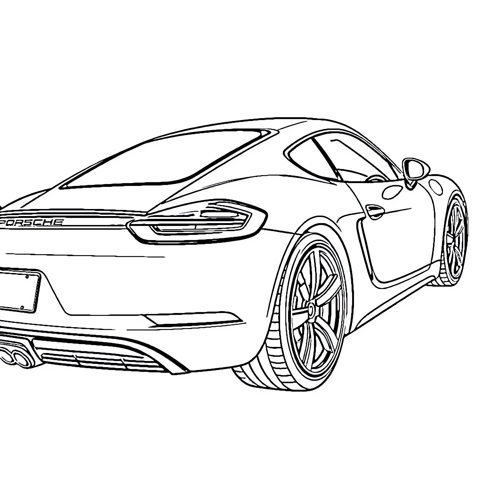 Porsche sports car in sleek design Coloring Page (free black-and-white line drawing printable PDF for all, from beginners to advanced learners, including children, teens, adults, and seniors)