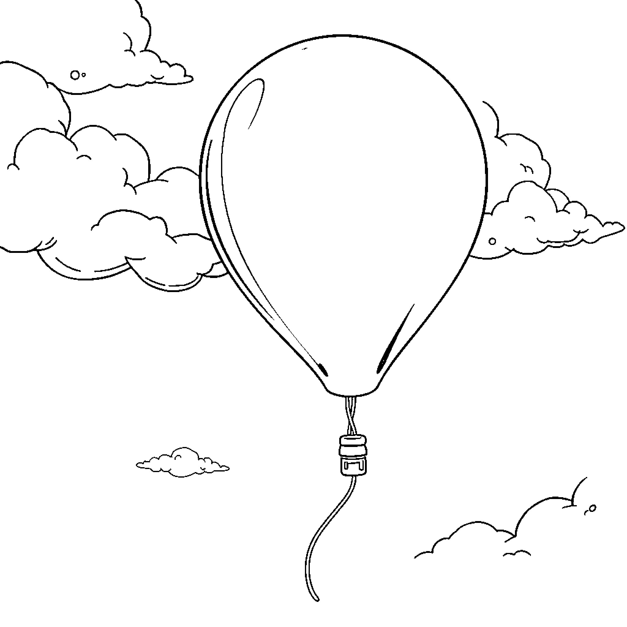 Balloon floating among clouds in the sky Coloring Page (free black-and-white line drawing printable PDF for all, from beginners to advanced learners, including children, teens, adults, and seniors)
