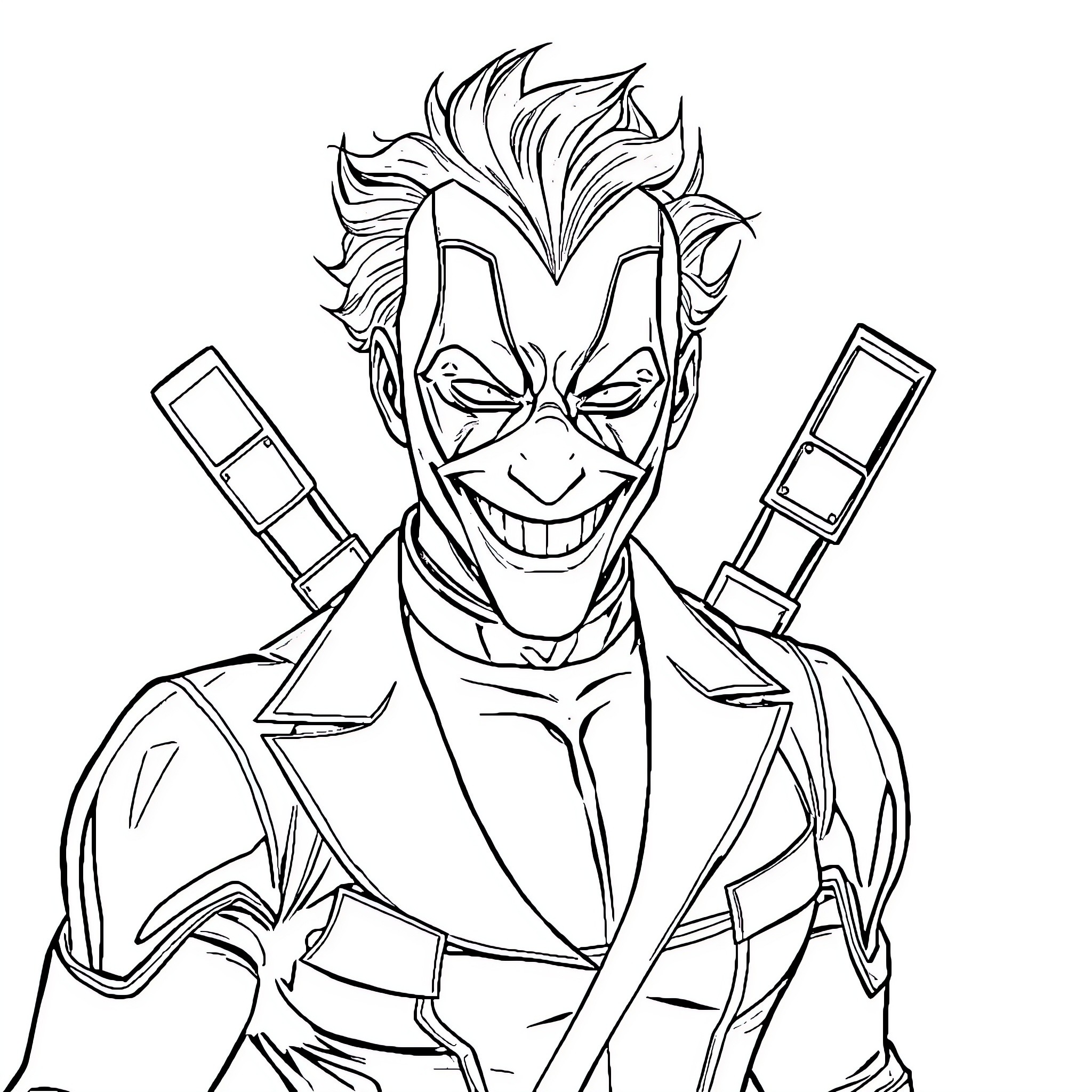 Deadpool's Mischievous Mayhem Coloring Page (free black-and-white line drawing printable PDF for all, from beginners to advanced learners, including children, teens, adults, and seniors)