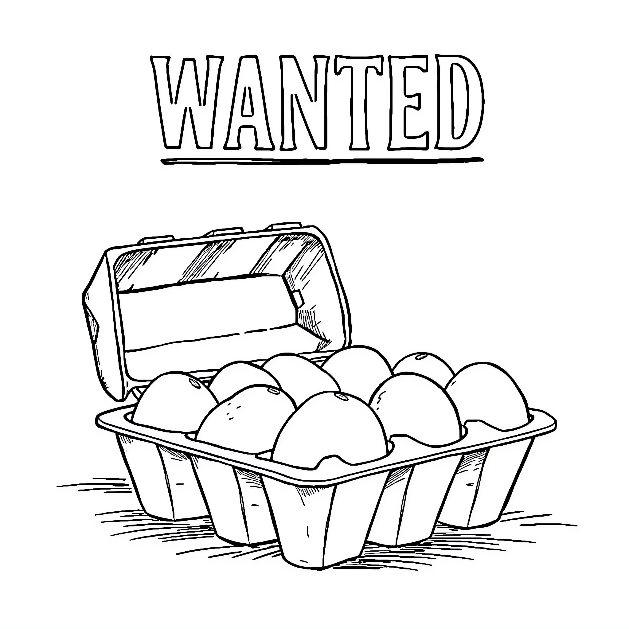 Egg Carton Wanted for Mysterious Purpose Coloring Page (free black-and-white line drawing printable PDF for all, from beginners to advanced learners, including children, teens, adults, and seniors)