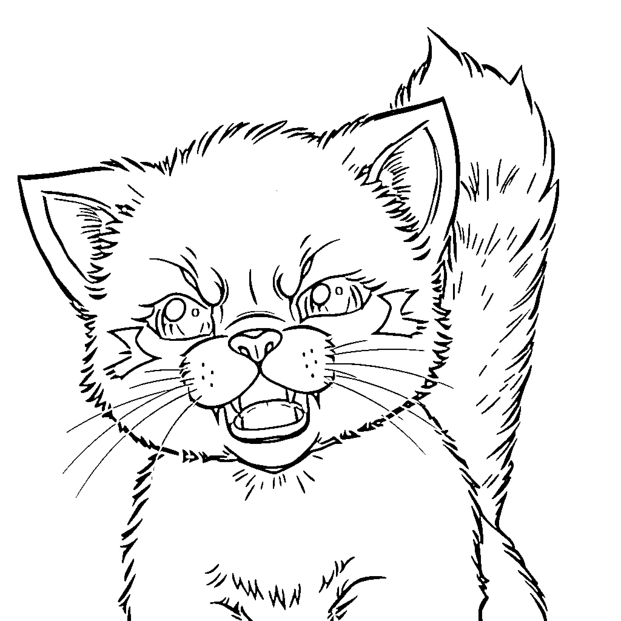 Puppycat making silly faces Coloring Page (free black-and-white line drawing printable PDF for all, from beginners to advanced learners, including children, teens, adults, and seniors)