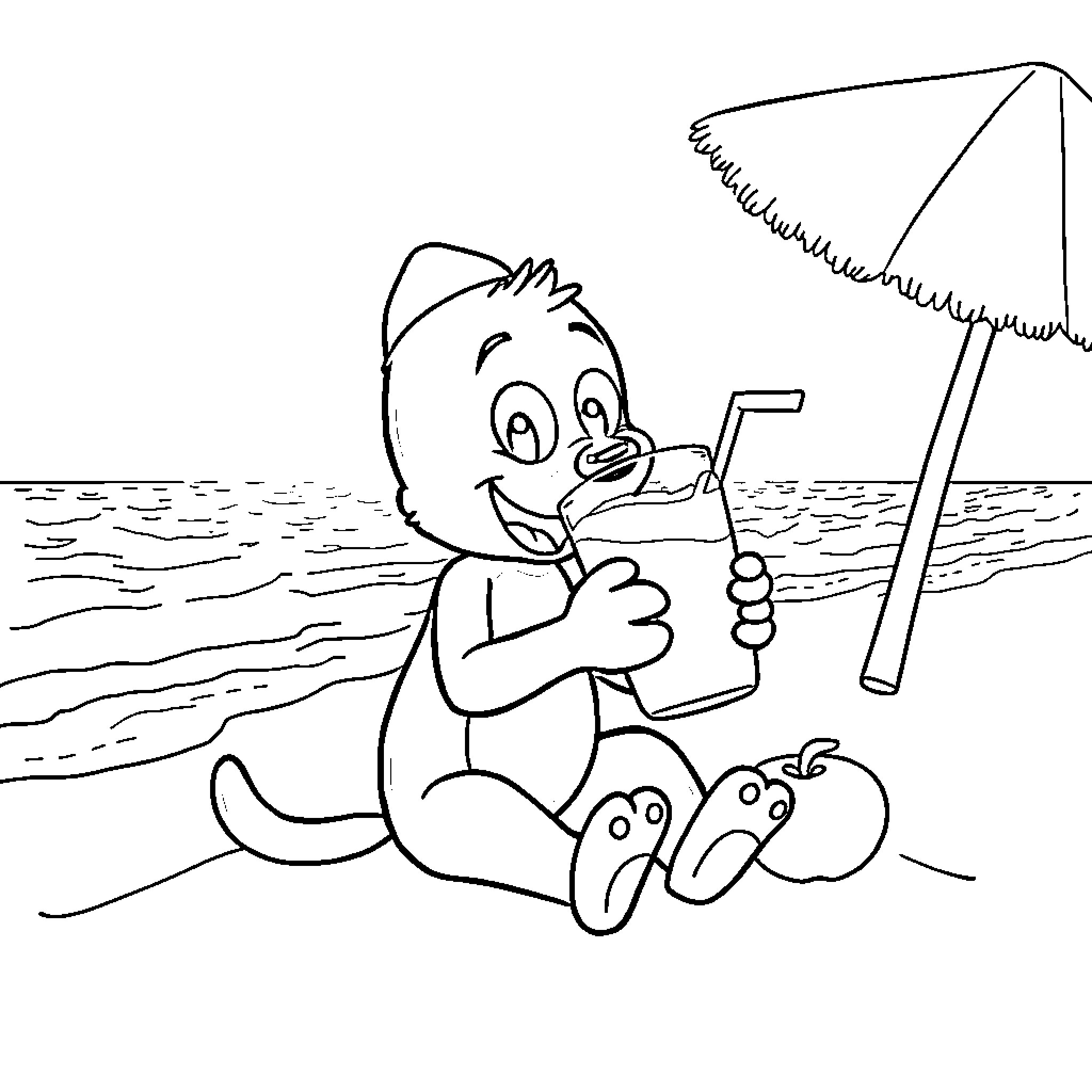 Bluey enjoying a day at the beach Coloring Page (free black-and-white line drawing printable PDF for all, from beginners to advanced learners, including children, teens, adults, and seniors)
