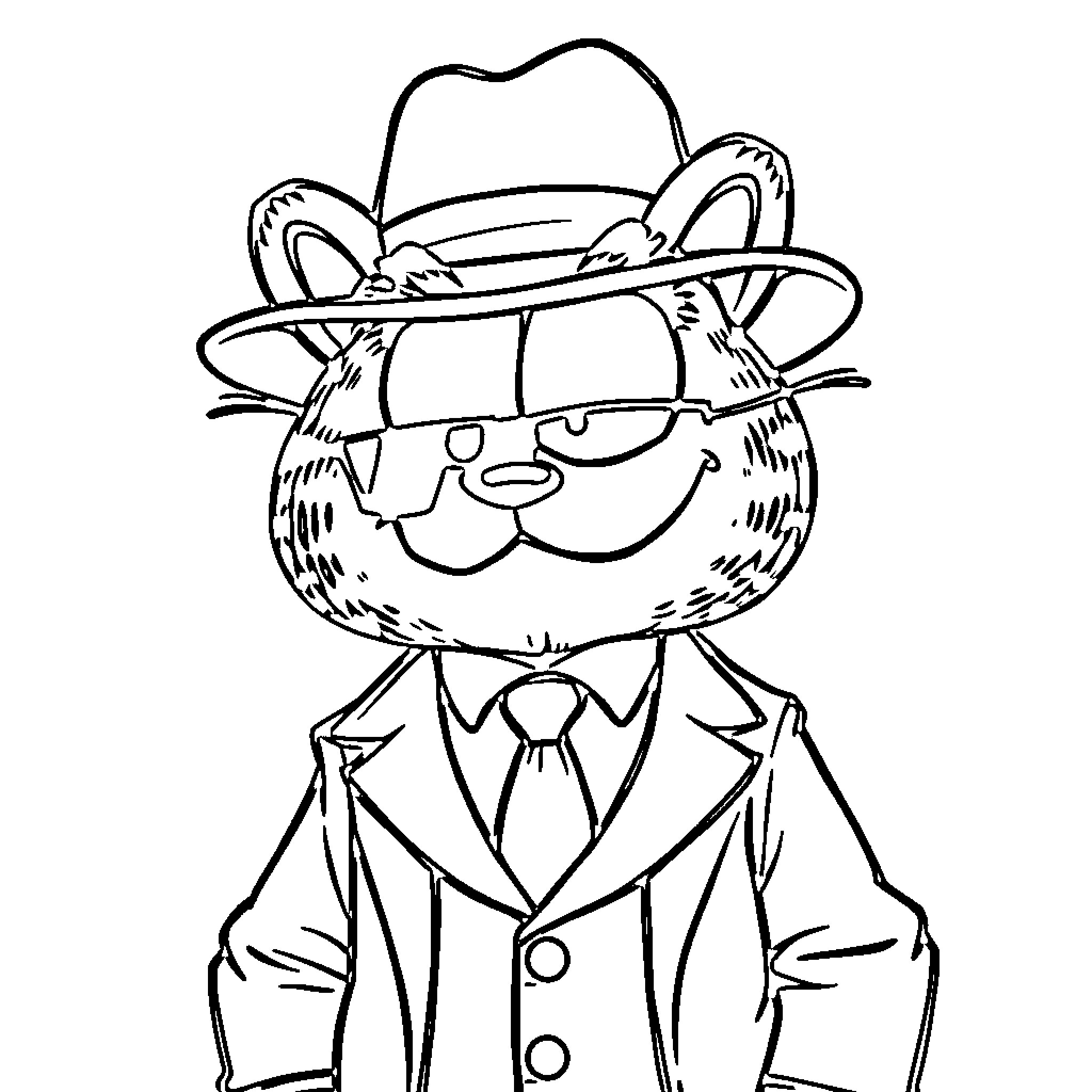 Pookie in a Dapper Disguise Coloring Page (free black-and-white line drawing printable PDF for all, from beginners to advanced learners, including children, teens, adults, and seniors)