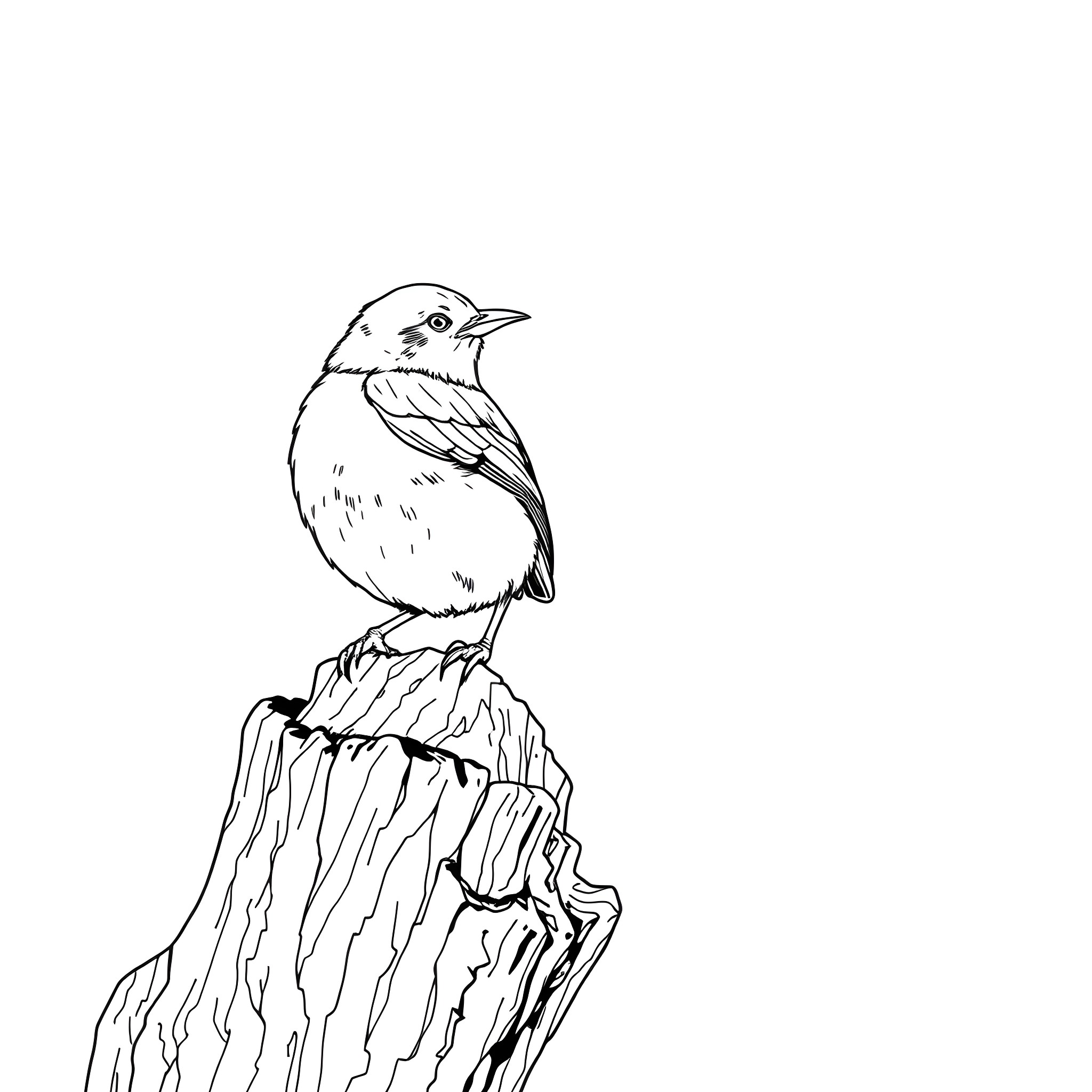 Emberiza Citrinella perched on a wooden branch Coloring Page (free black-and-white line drawing printable PDF for all, from beginners to advanced learners, including children, teens, adults, and seniors)
