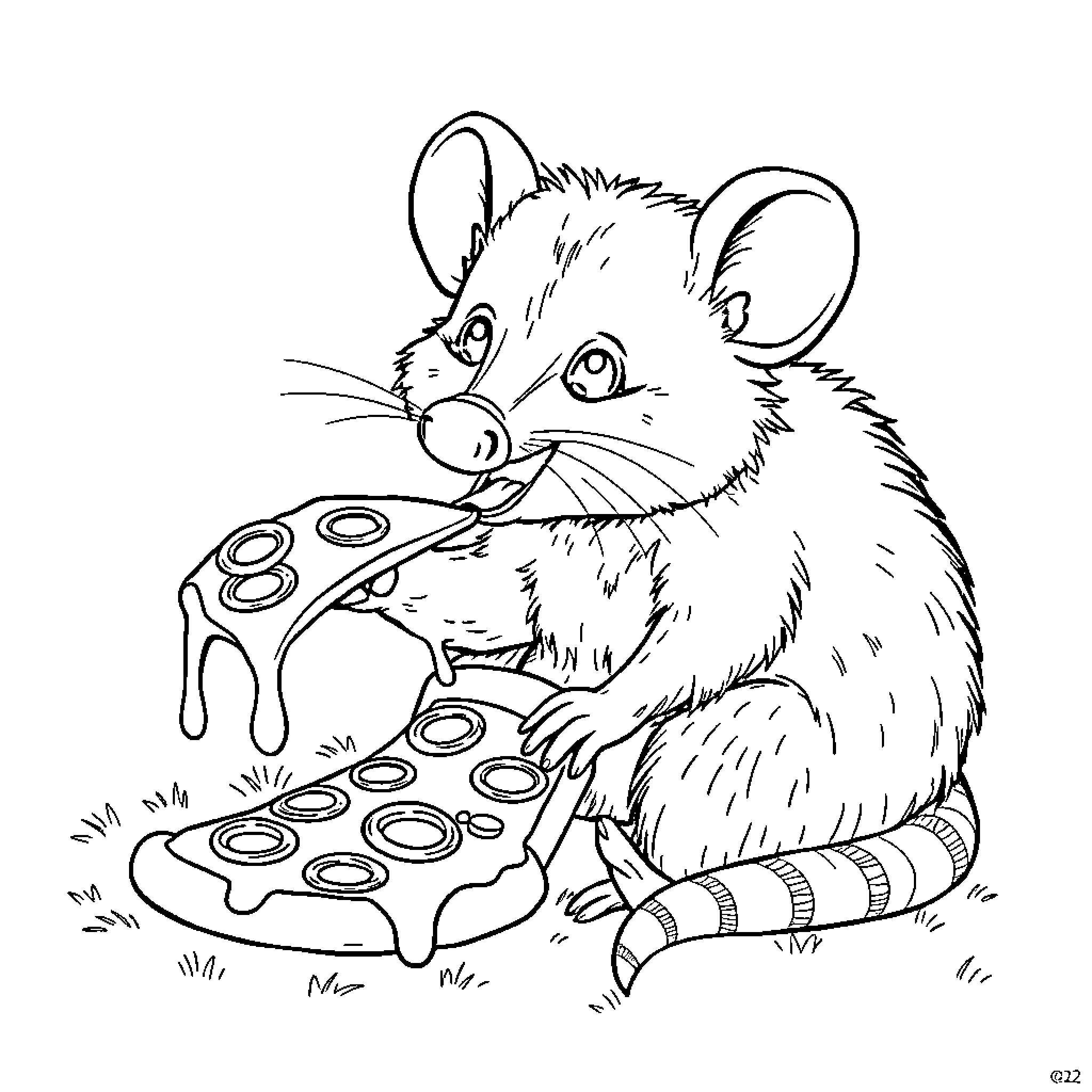 Possum playing with video game controller Coloring Page (free black-and-white line drawing printable PDF for all, from beginners to advanced learners, including children, teens, adults, and seniors)