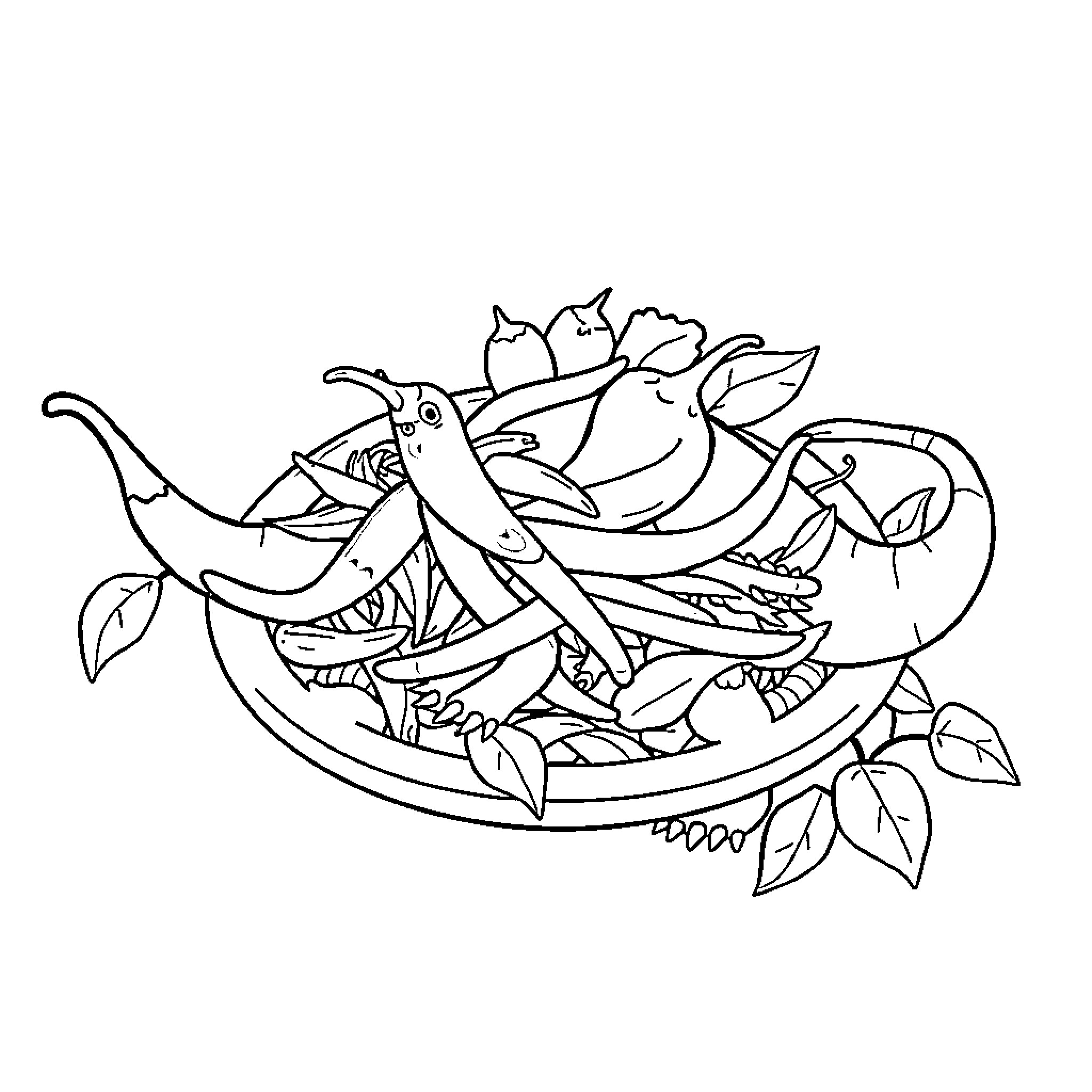 Dinosaur playing with colorful plants Coloring Page (free black-and-white line drawing printable PDF for all, from beginners to advanced learners, including children, teens, adults, and seniors)