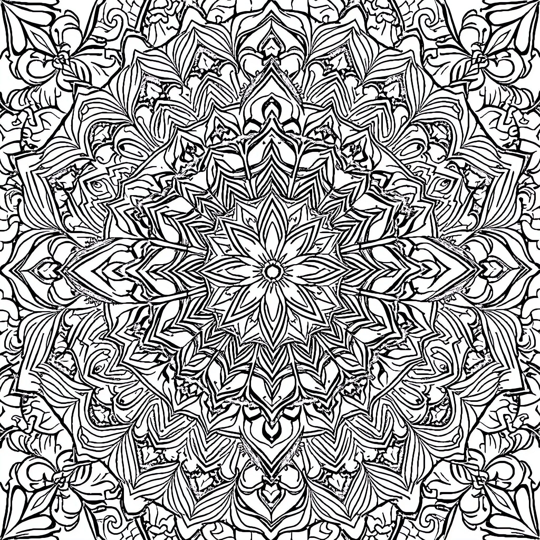 Mandalas featuring intricate floral and geometric patterns Coloring Page (free black-and-white line drawing printable PDF for all, from beginners to advanced learners, including children, teens, adults, and seniors)