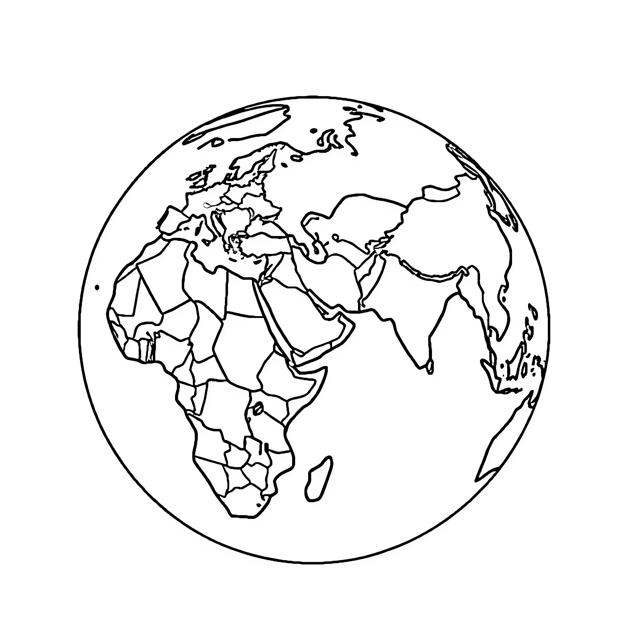 Globe displaying continents and oceans Coloring Page (free black-and-white line drawing printable PDF for all, from beginners to advanced learners, including children, teens, adults, and seniors)