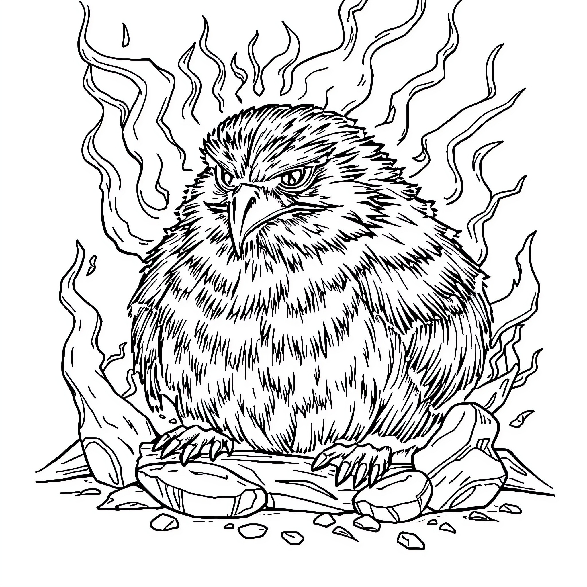 Hawk emerging from the shadows Coloring Page (free black-and-white line drawing printable PDF for all, from beginners to advanced learners, including children, teens, adults, and seniors)