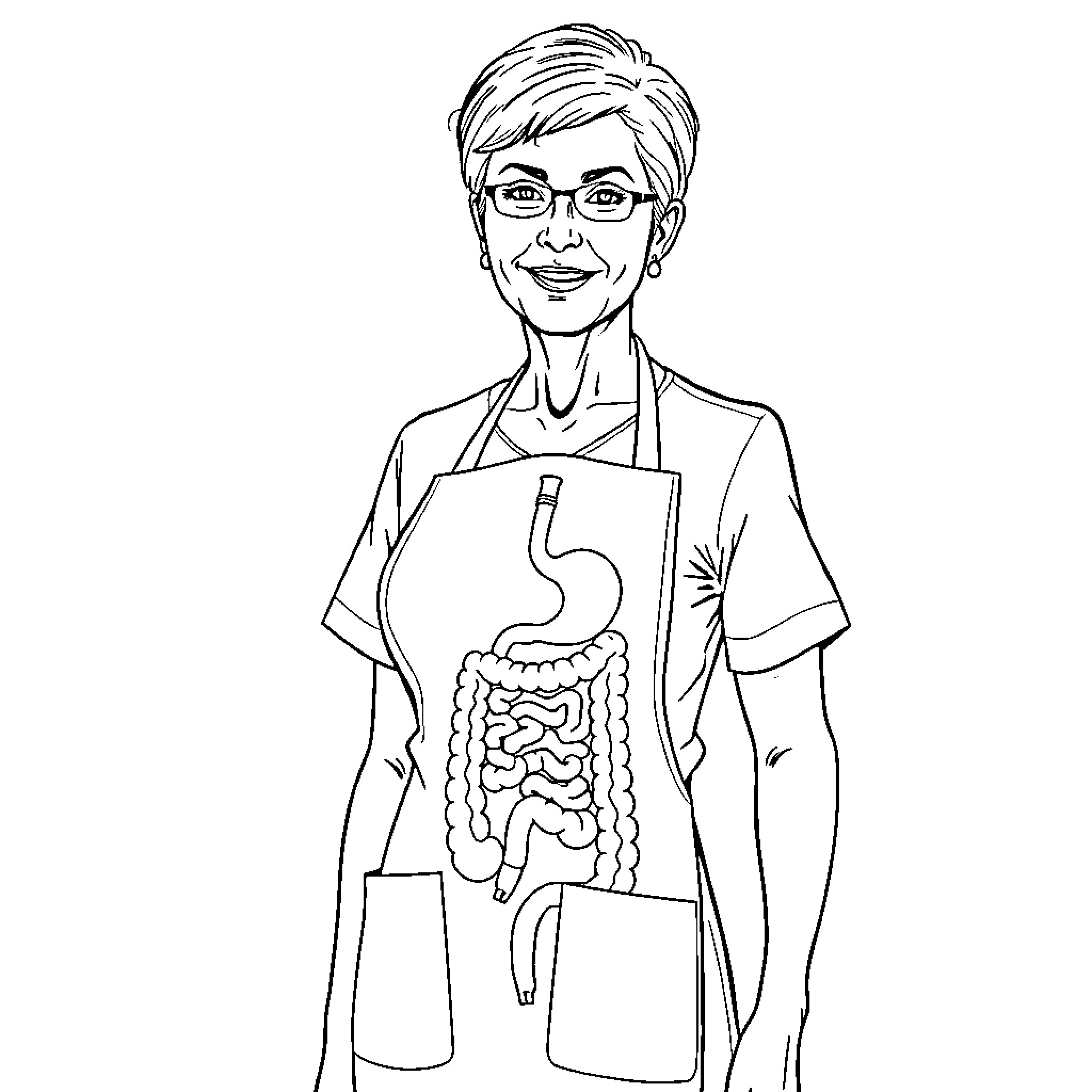 Nurse in Exam Room Assisting Patient Coloring Page (free black-and-white line drawing printable PDF for all, from beginners to advanced learners, including children, teens, adults, and seniors)