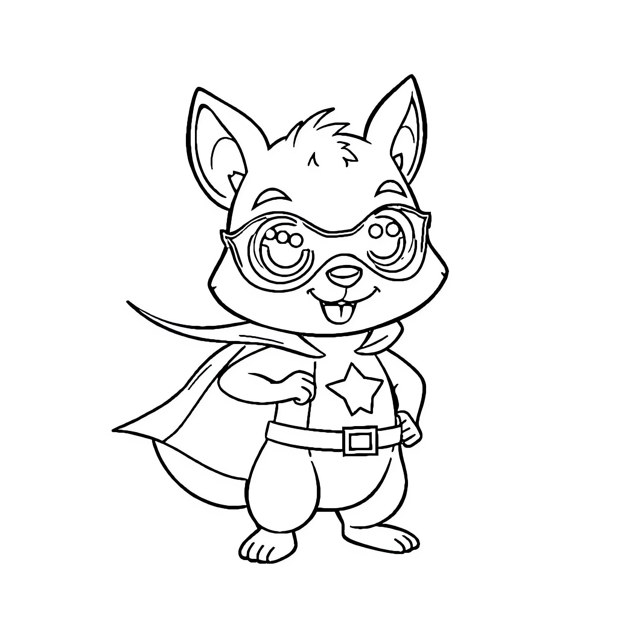 Squirrel superhero in costume and goggles Coloring Page (free black-and-white line drawing printable PDF for all, from beginners to advanced learners, including children, teens, adults, and seniors)