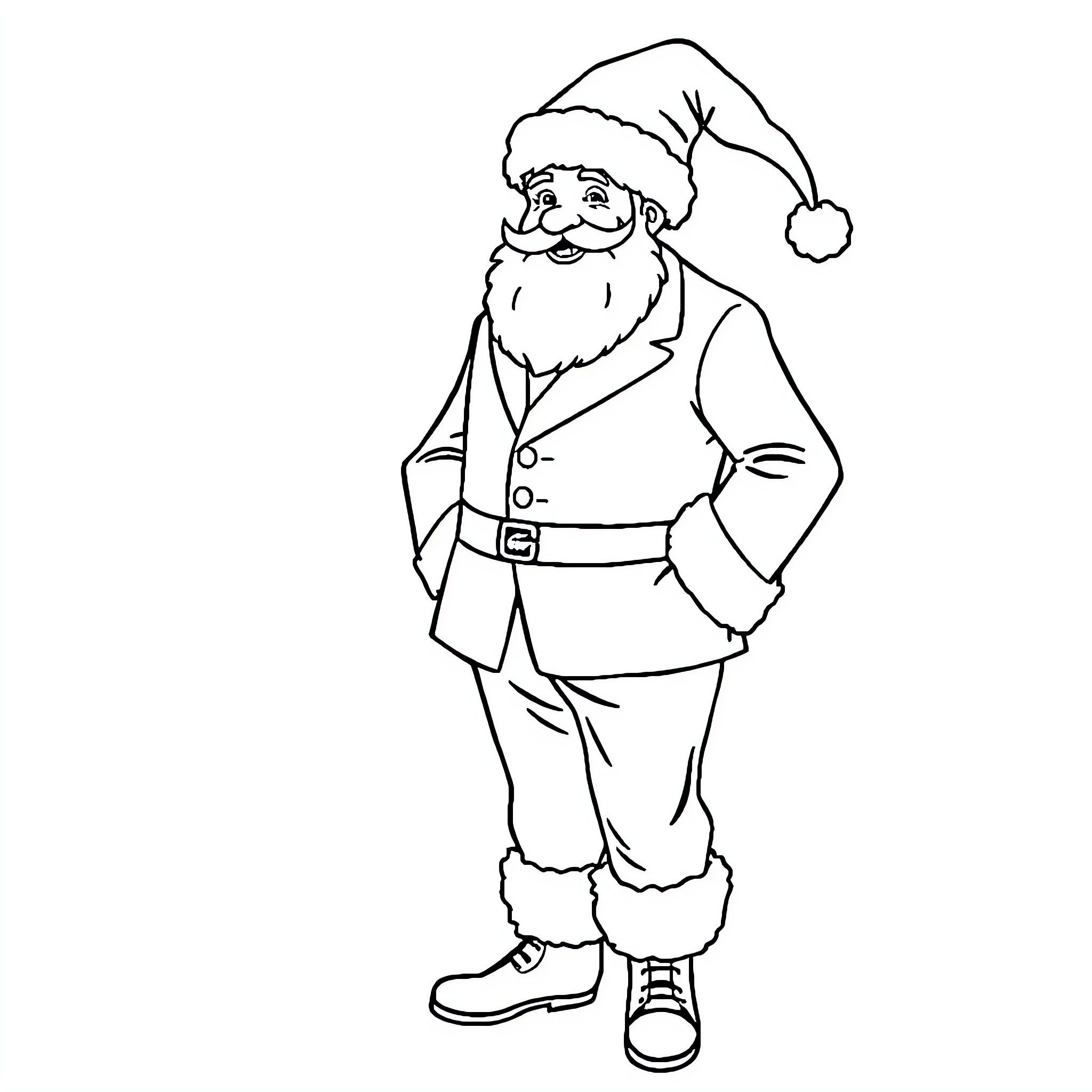 Lacoste Santa Claus figure in holiday outfit Coloring Page (free black-and-white line drawing printable PDF for all, from beginners to advanced learners, including children, teens, adults, and seniors)