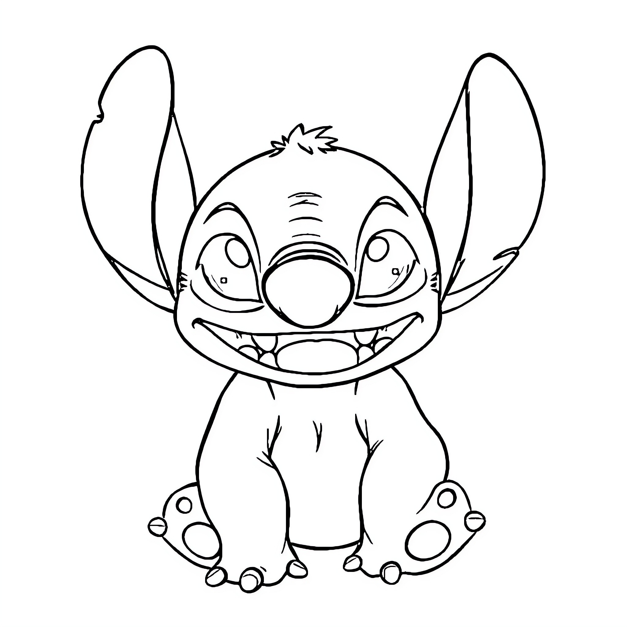 Stitch's Mischievous Grin Coloring Page (free black-and-white line drawing printable PDF for all, from beginners to advanced learners, including children, teens, adults, and seniors)