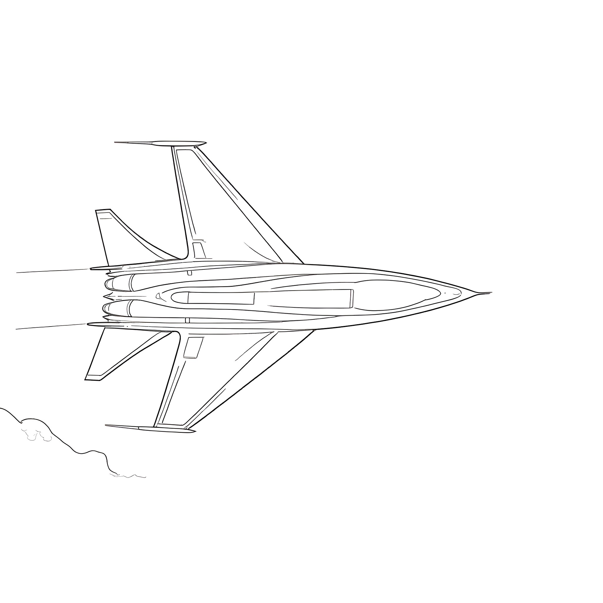 T-16 Ship in Flight Coloring Page (free black-and-white line drawing printable PDF for all, from beginners to advanced learners, including children, teens, adults, and seniors)