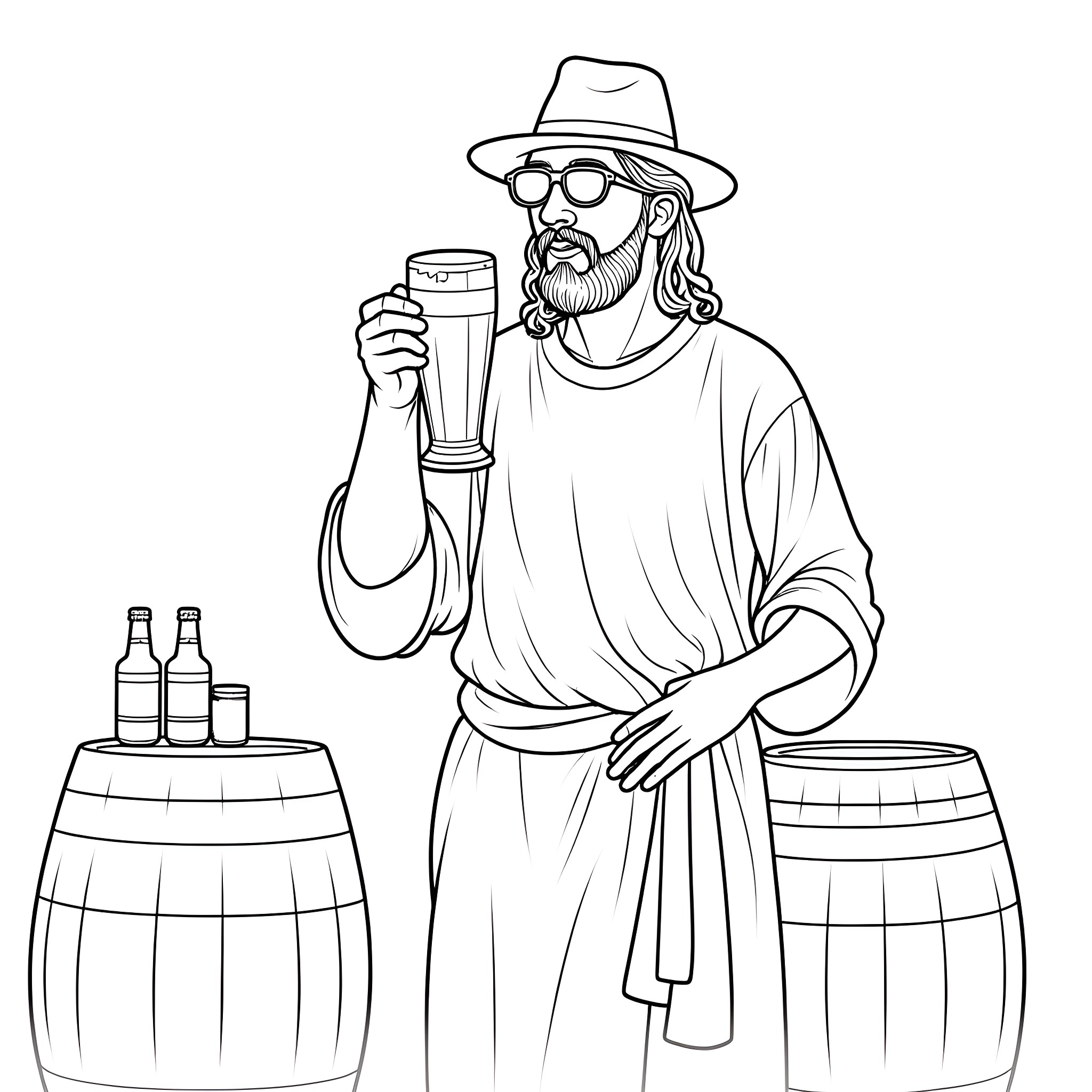 Jesus enjoying a drink with his followers Coloring Page (free black-and-white line drawing printable PDF for all, from beginners to advanced learners, including children, teens, adults, and seniors)