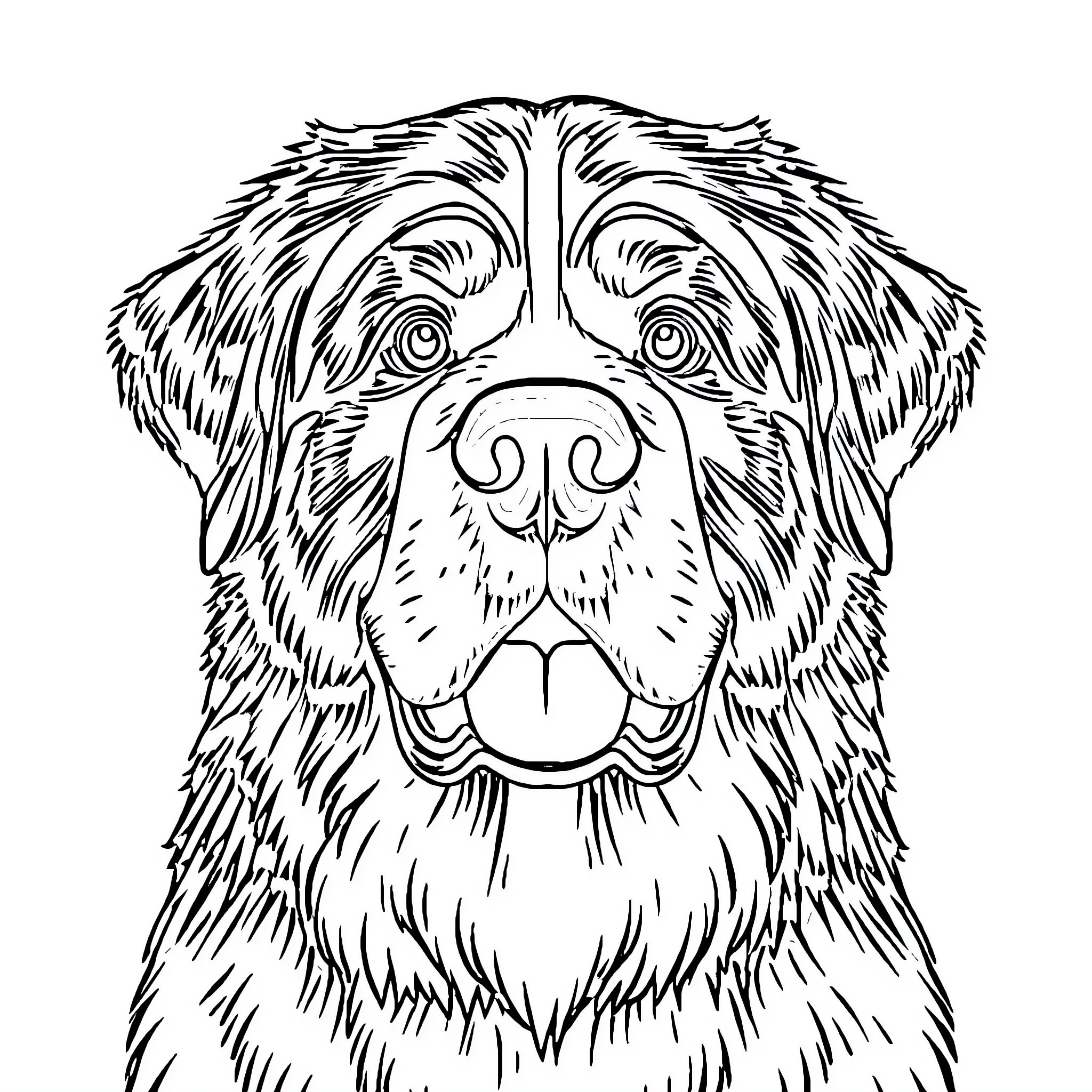 Saint Bernard playfully gazing at the viewer Coloring Page (free black-and-white line drawing printable PDF for all, from beginners to advanced learners, including children, teens, adults, and seniors)
