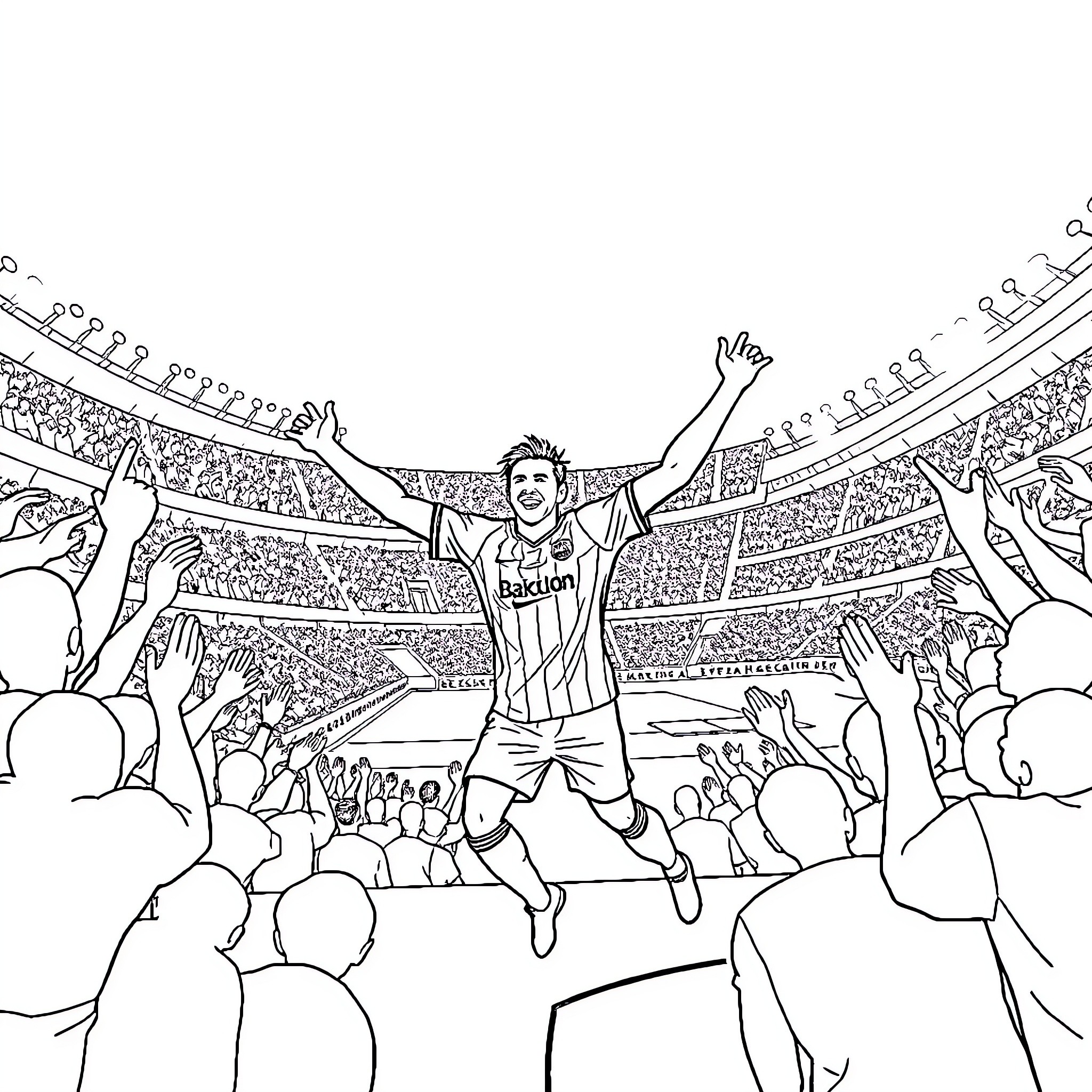 Yamal celebrating victory in sports arena Coloring Page (free black-and-white line drawing printable PDF for all, from beginners to advanced learners, including children, teens, adults, and seniors)