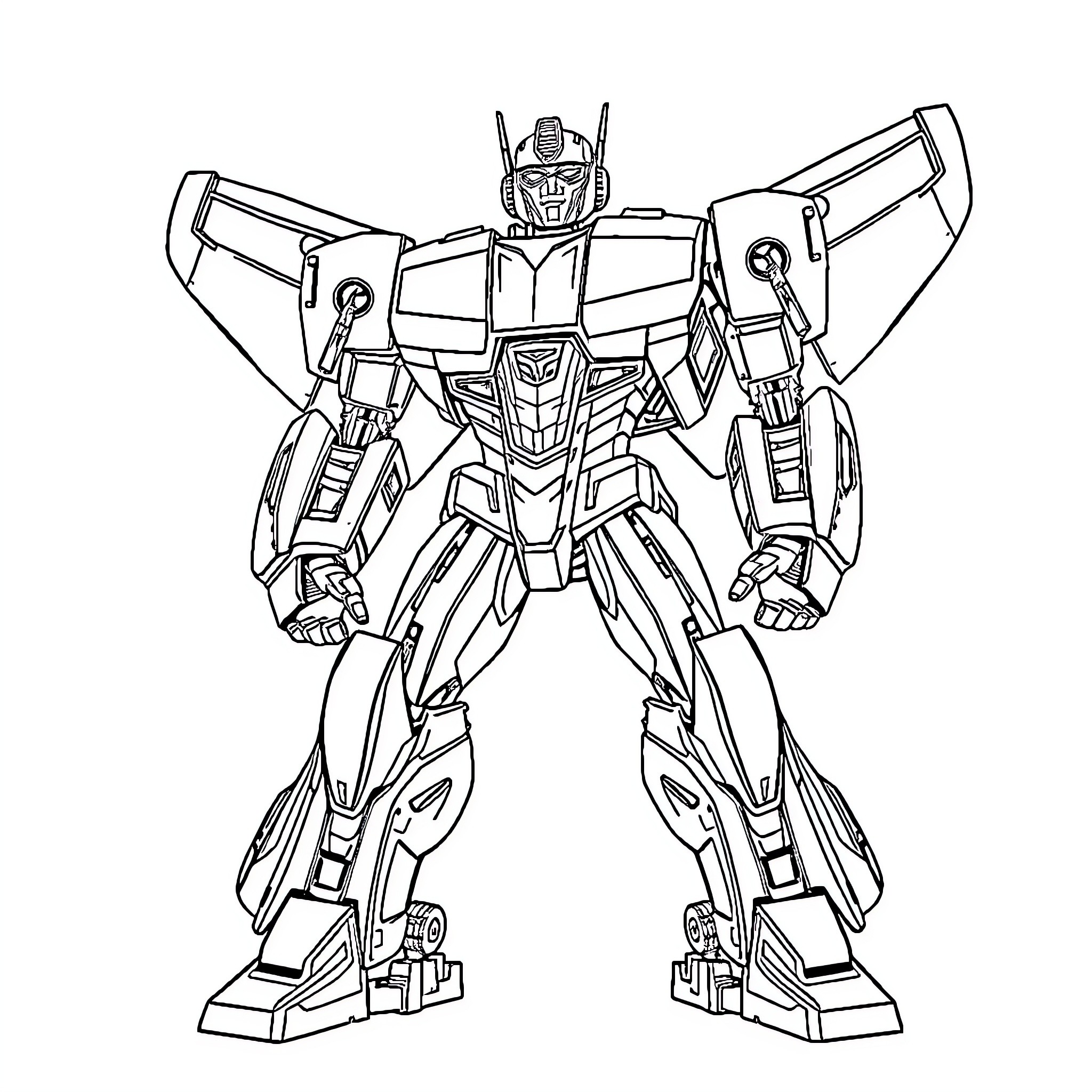 Bumblebee Heroic Robotic Warrior Coloring Page (free black-and-white line drawing printable PDF for all, from beginners to advanced learners, including children, teens, adults, and seniors)