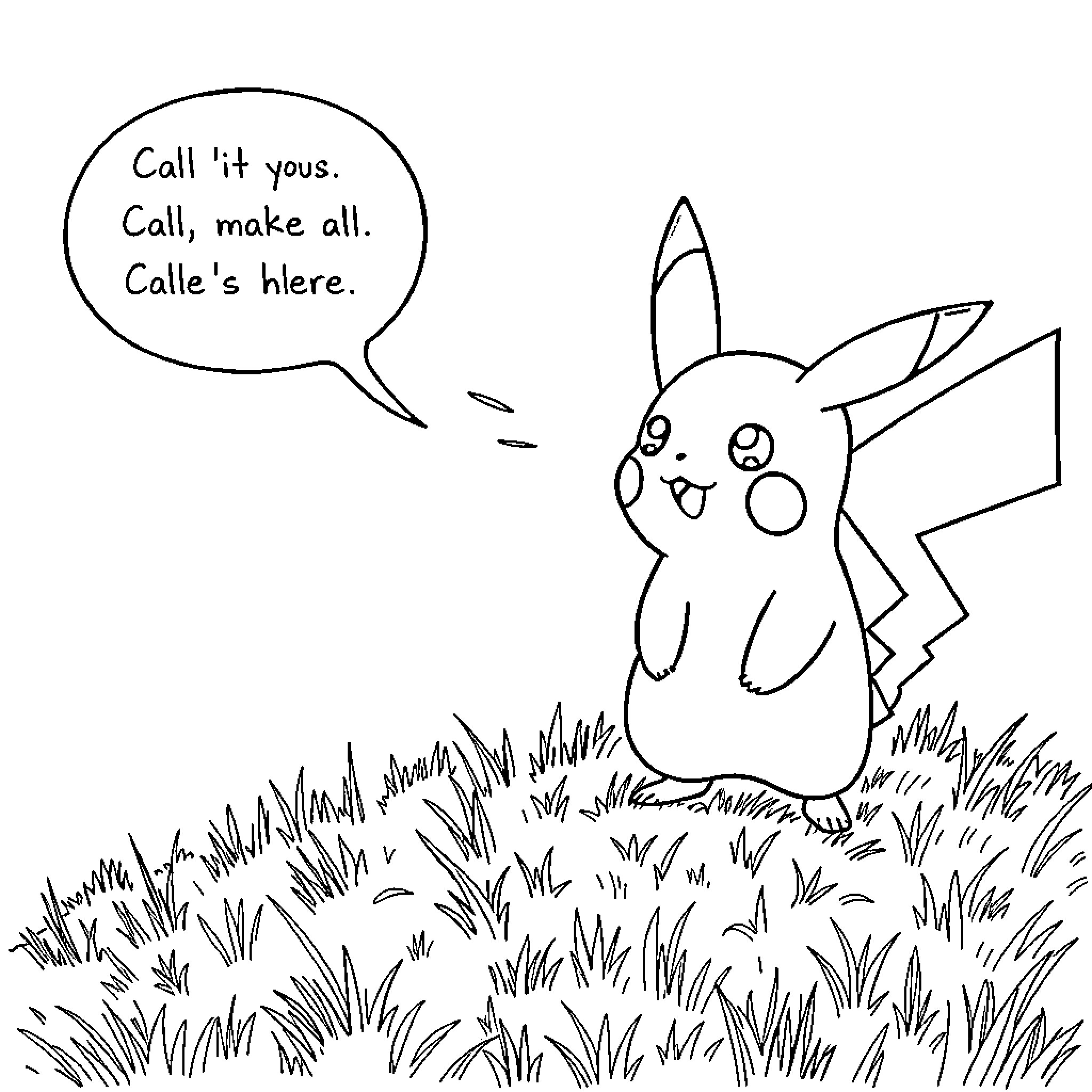 Pikachu calls for all to come together Coloring Page (free black-and-white line drawing printable PDF for all, from beginners to advanced learners, including children, teens, adults, and seniors)