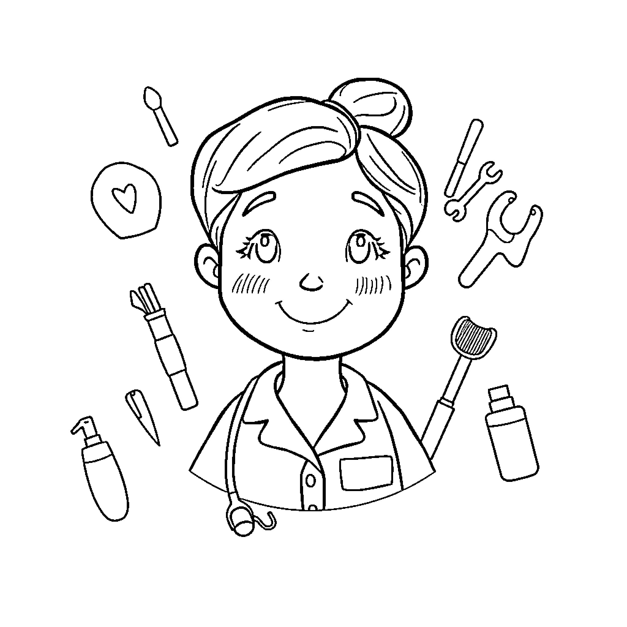 Dermatologist examining and caring for patient Coloring Page (free black-and-white line drawing printable PDF for all, from beginners to advanced learners, including children, teens, adults, and seniors)
