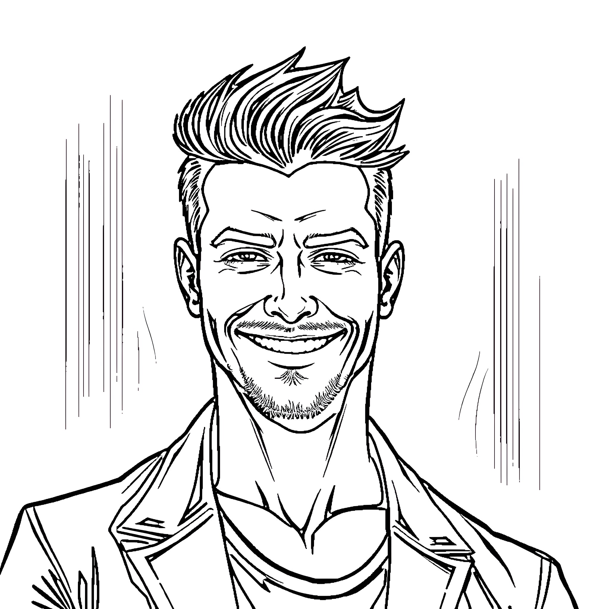 Man with stylish hairstyle and confident expression Coloring Page (free black-and-white line drawing printable PDF for all, from beginners to advanced learners, including children, teens, adults, and seniors)