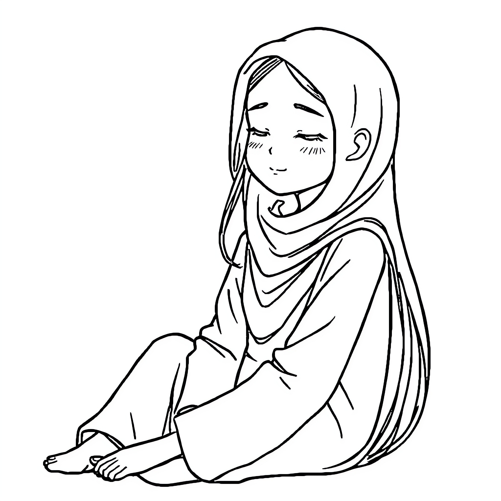 Minha figura feminina em posição reflexiva Coloring Page (free black-and-white line drawing printable PDF for all, from beginners to advanced learners, including children, teens, adults, and seniors)