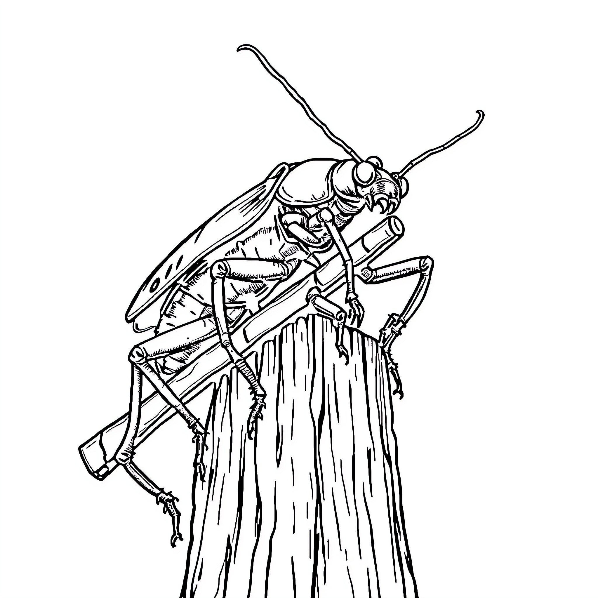 Bug climbing on a tree trunk Coloring Page (free black-and-white line drawing printable PDF for all, from beginners to advanced learners, including children, teens, adults, and seniors)