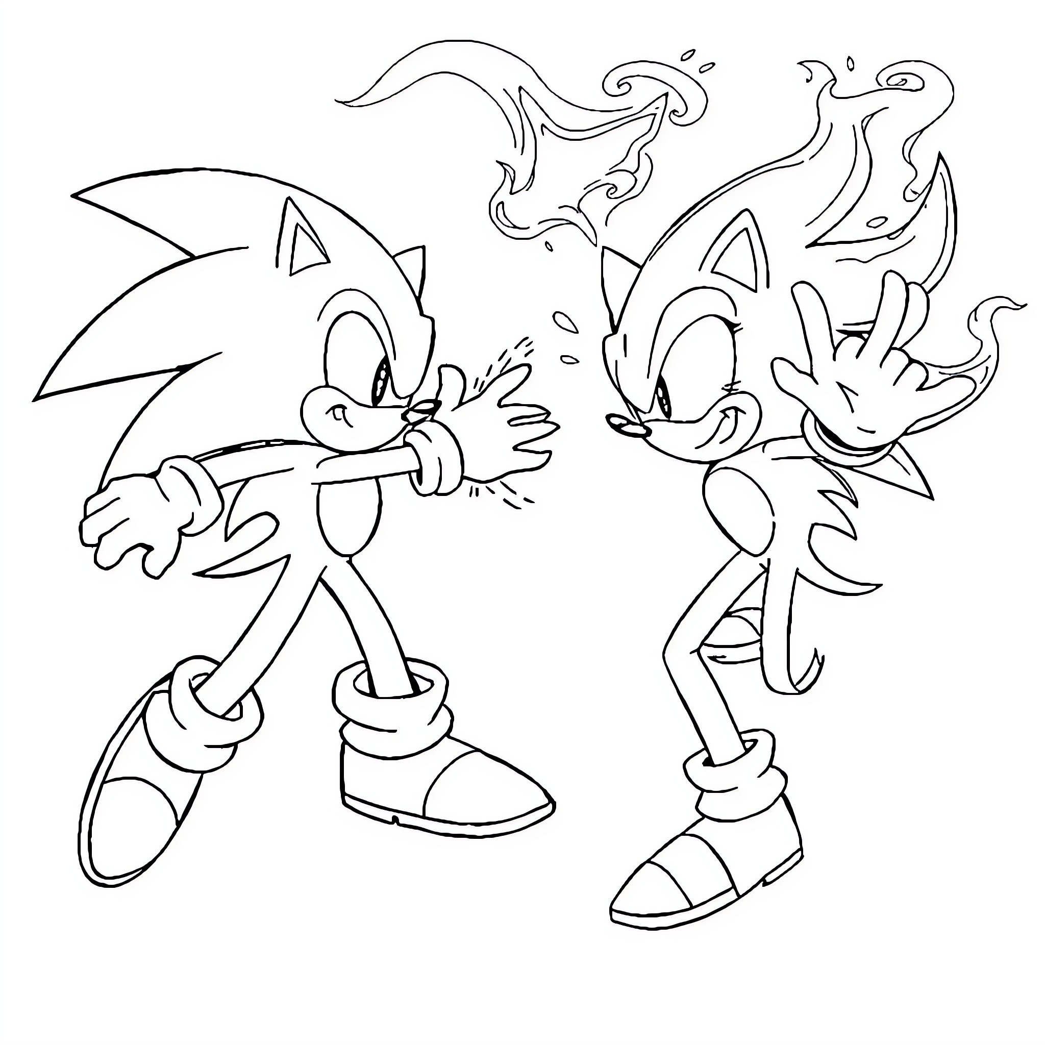 Sonic characters in action poses Coloring Page (free black-and-white line drawing printable PDF for all, from beginners to advanced learners, including children, teens, adults, and seniors)
