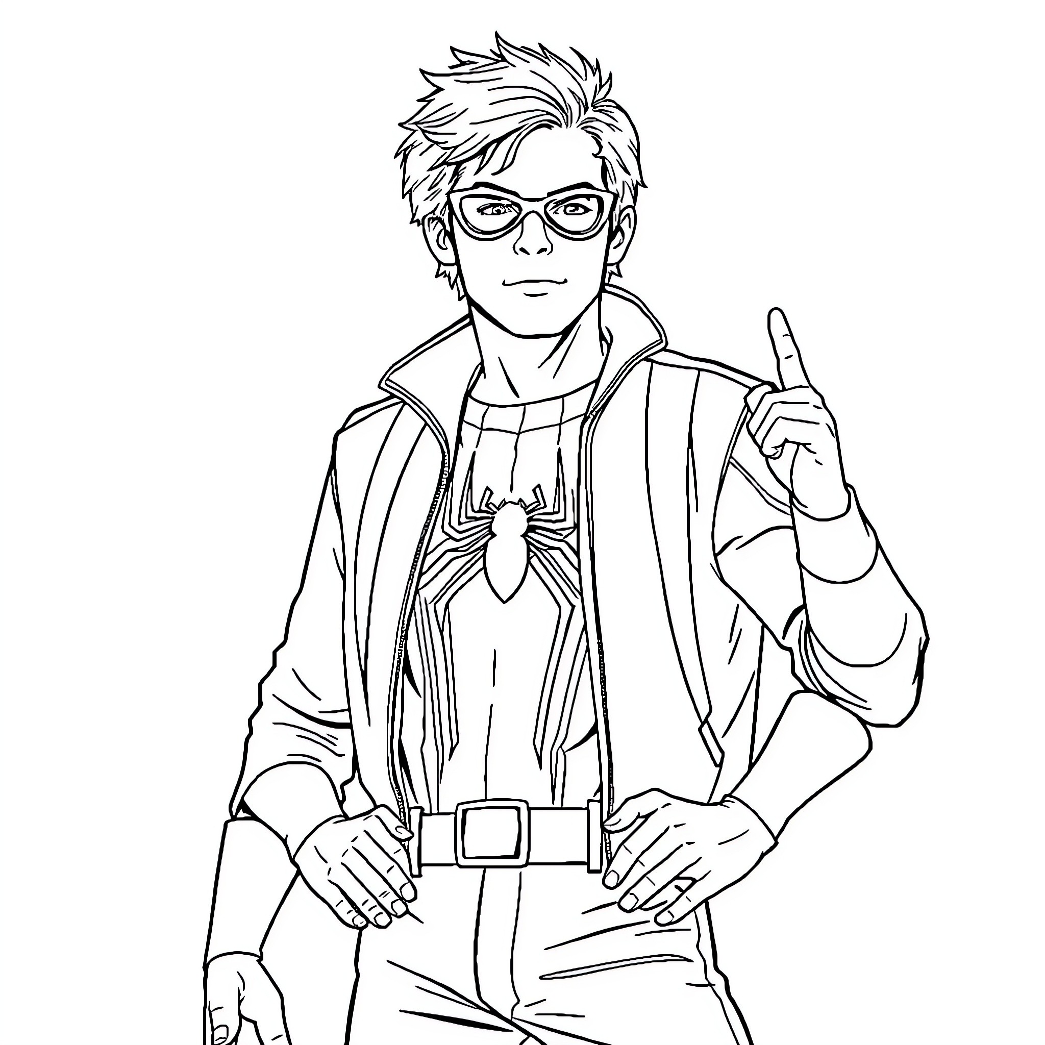 Marty McFly in a thoughtful pose Coloring Page (free black-and-white line drawing printable PDF for all, from beginners to advanced learners, including children, teens, adults, and seniors)