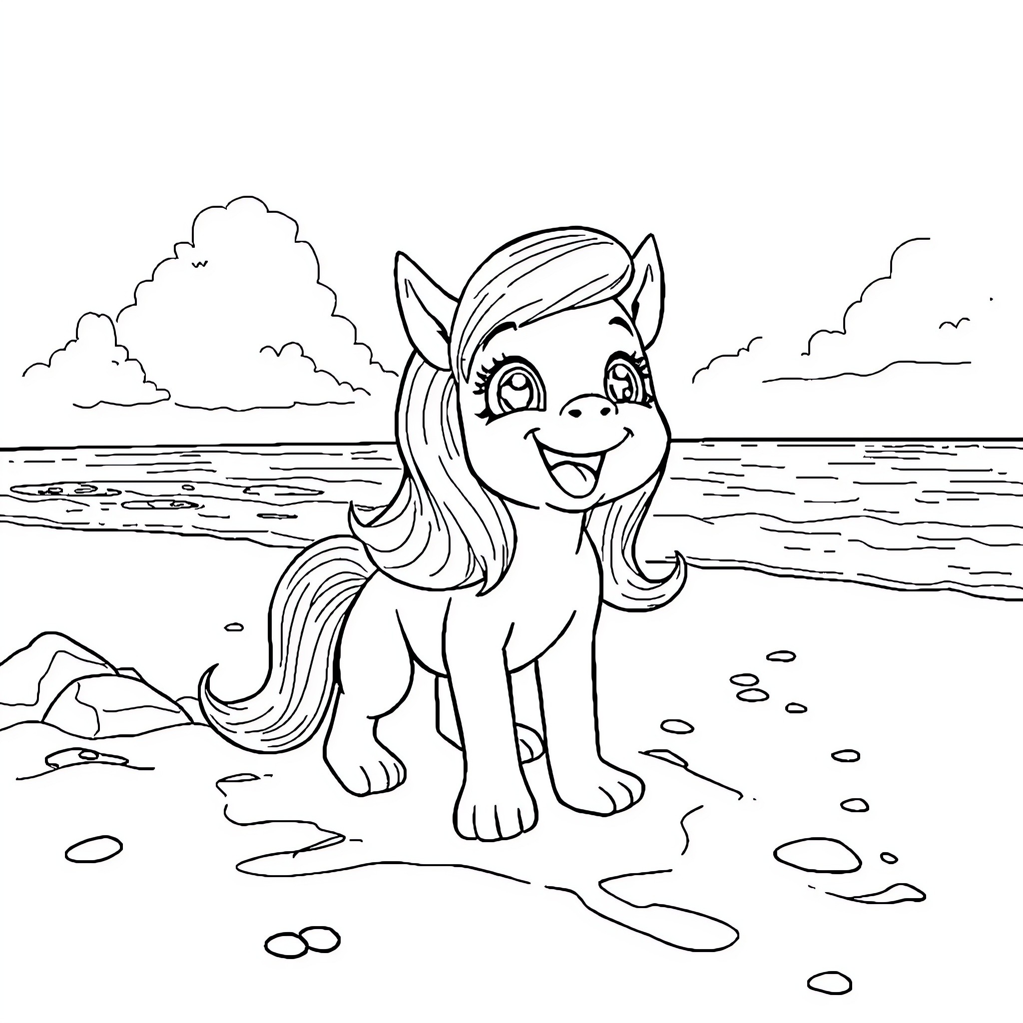 Rapunzel's Seaside Adventure Coloring Page (free black-and-white line drawing printable PDF for all, from beginners to advanced learners, including children, teens, adults, and seniors)