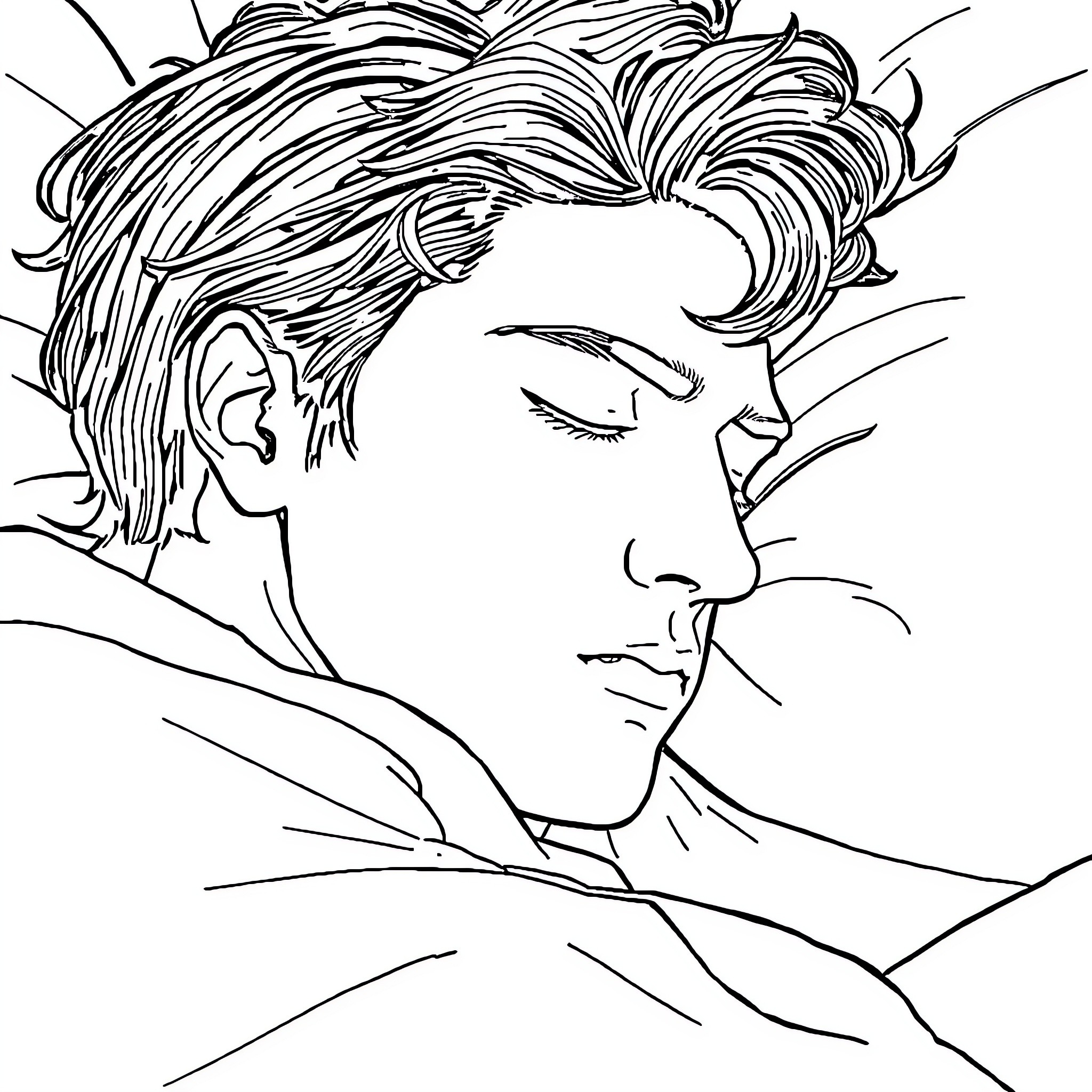 Levi Ackerman's pensive expression Coloring Page (free black-and-white line drawing printable PDF for all, from beginners to advanced learners, including children, teens, adults, and seniors)