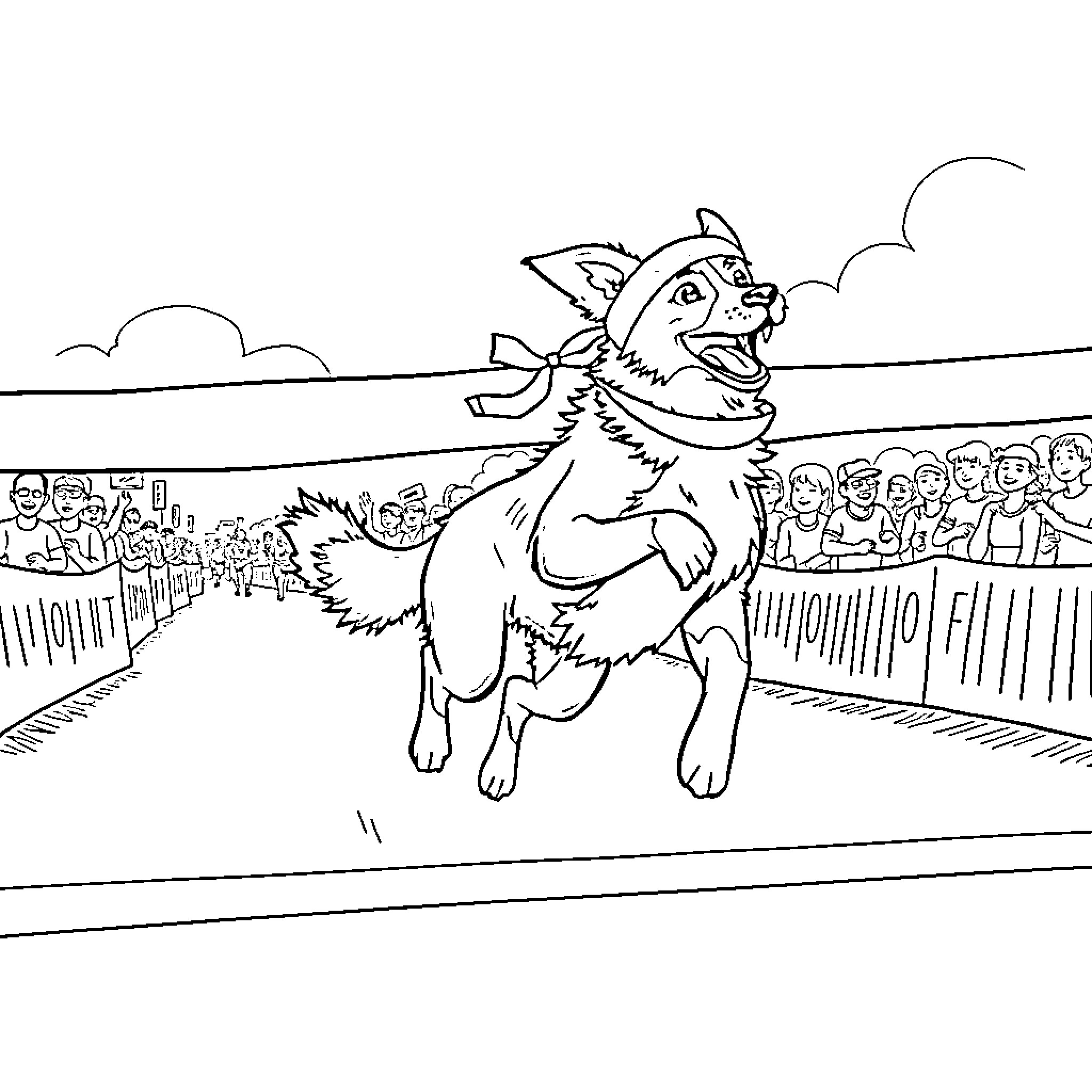 Border Collie herding sheep in a field Coloring Page (free black-and-white line drawing printable PDF for all, from beginners to advanced learners, including children, teens, adults, and seniors)